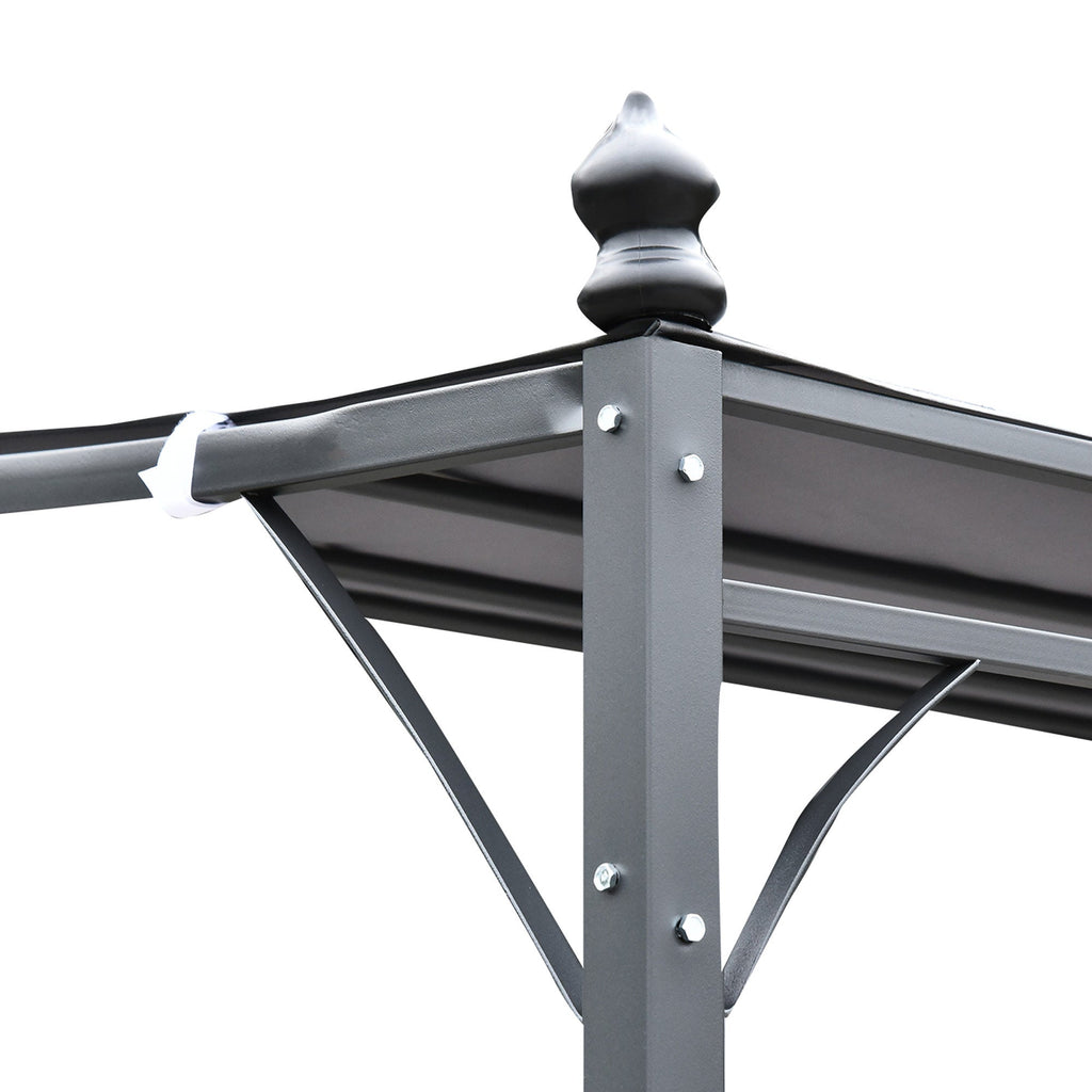 Outsunny Pérgola de Jardim 4x3m Pérgola Montada na Parede com Toldo e 16 Orifícios de Drenagem para Pátio Terraço Metal e Poliéster 180 g/m² Resistente Cinza - A minha loja