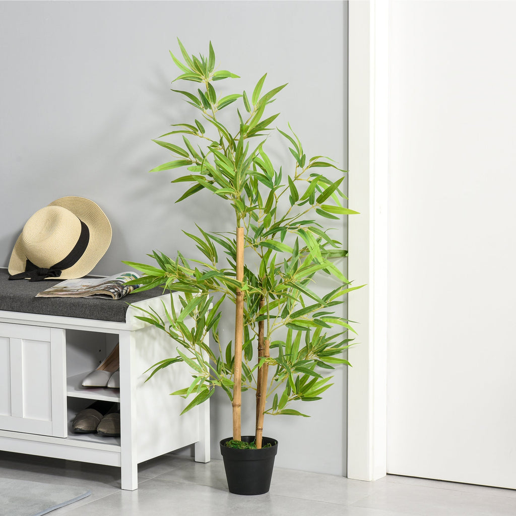 Outsunny Planta de Bambú Artificial no Vaso 120cm Planta Artificial Decorativa para Interior e Exterior Casa Sala de Estar Escritório Verde - A minha loja