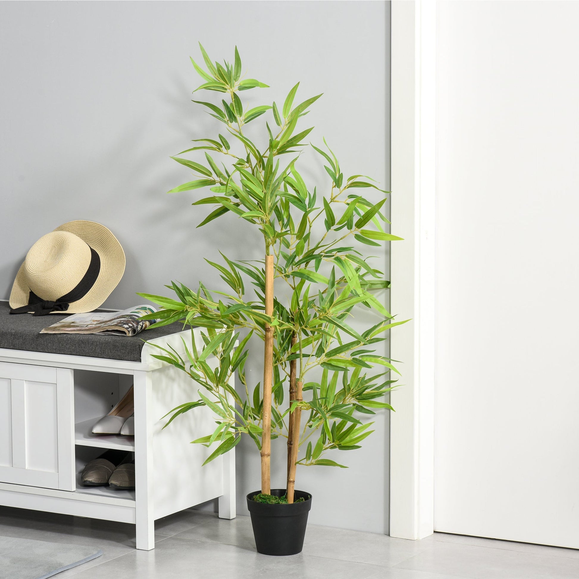 Outsunny Planta de Bambú Artificial no Vaso 120cm Planta Artificial Decorativa para Interior e Exterior Casa Sala de Estar Escritório Verde - A minha loja