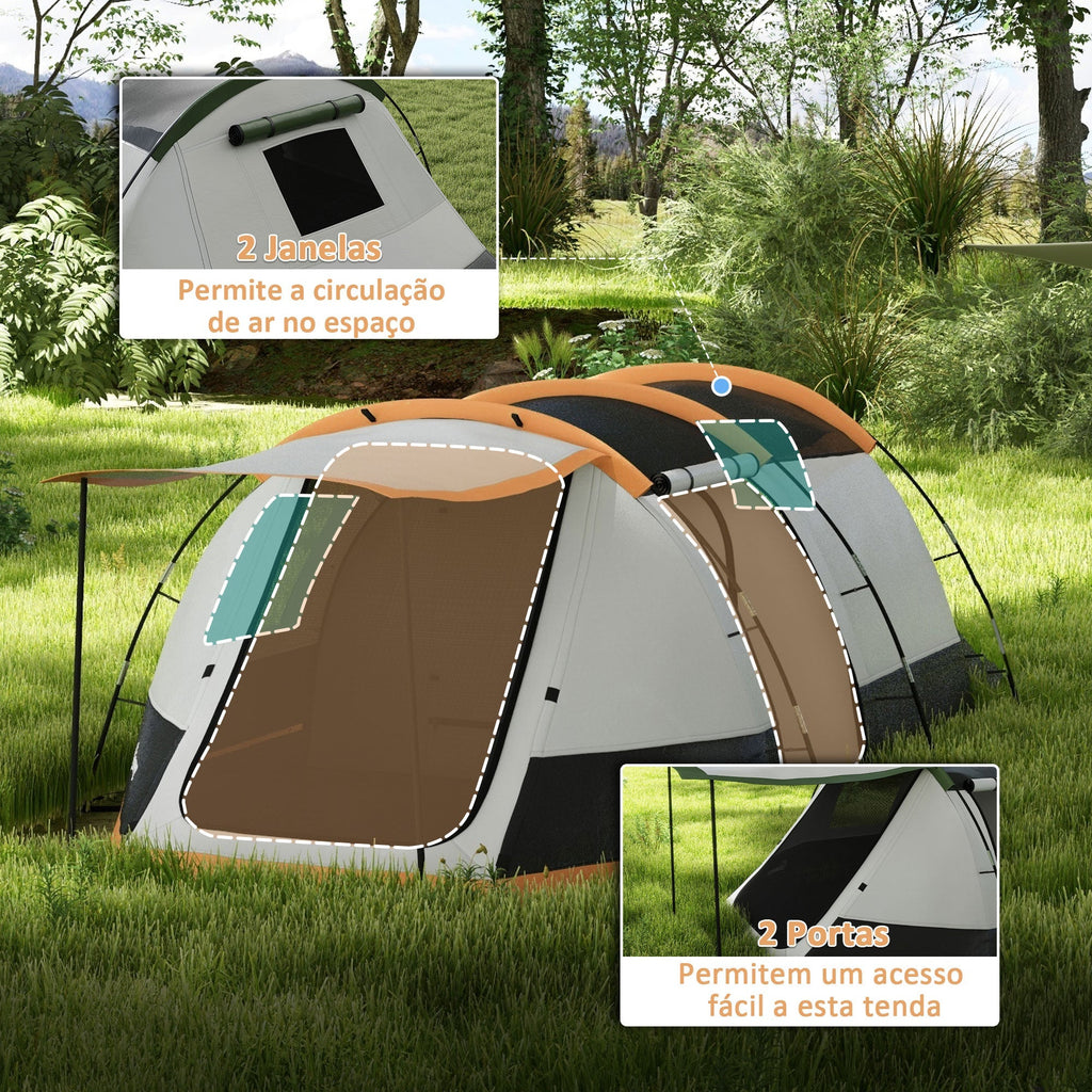 Outsunny Tenda de Campismo Familiar para 3 - 4 Pessoas Tenda de Campismo Dobrável com 2 Quartos e Bolsa de Transporte Impermeável para Trekking 370x220x130 cm Laranja e Cinza - A minha loja