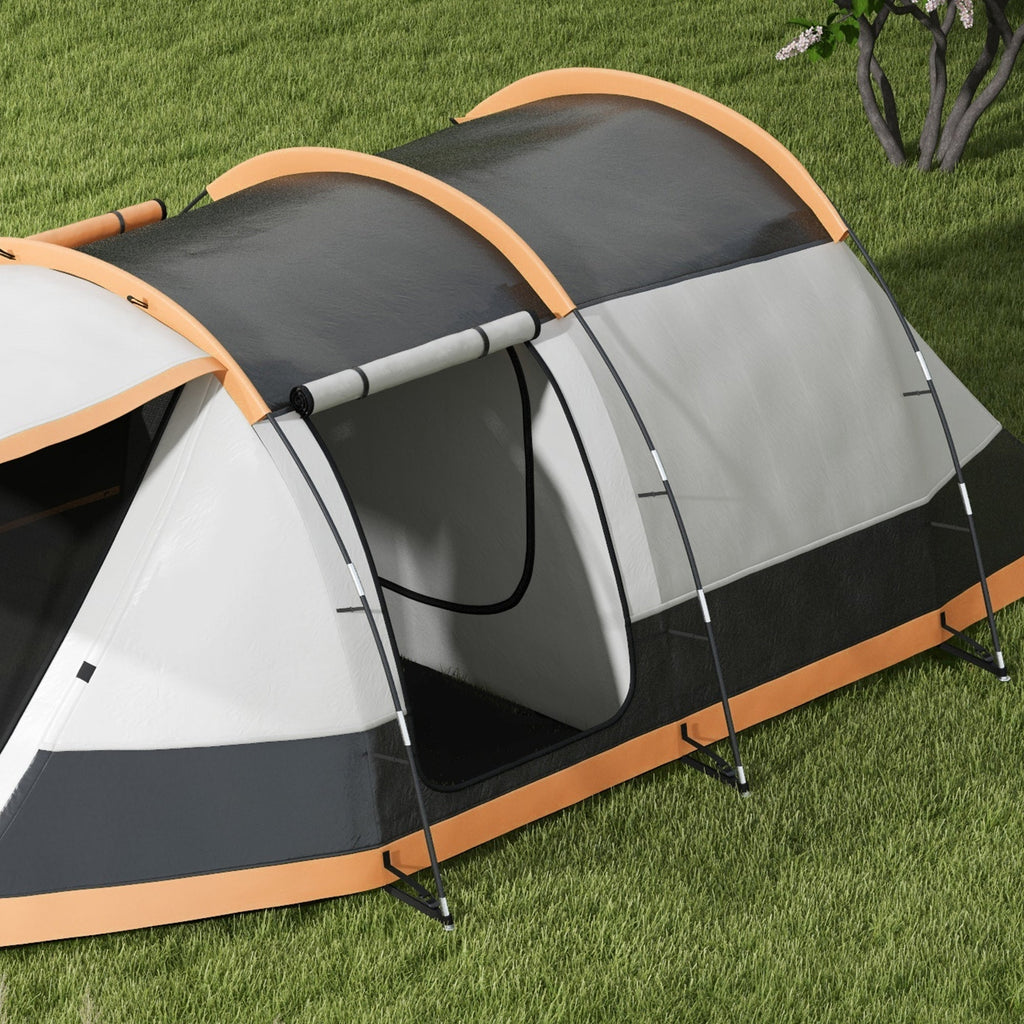 Outsunny Tenda de Campismo Familiar para 3 - 4 Pessoas Tenda de Campismo Dobrável com 2 Quartos e Bolsa de Transporte Impermeável para Trekking 370x220x130 cm Laranja e Cinza - A minha loja