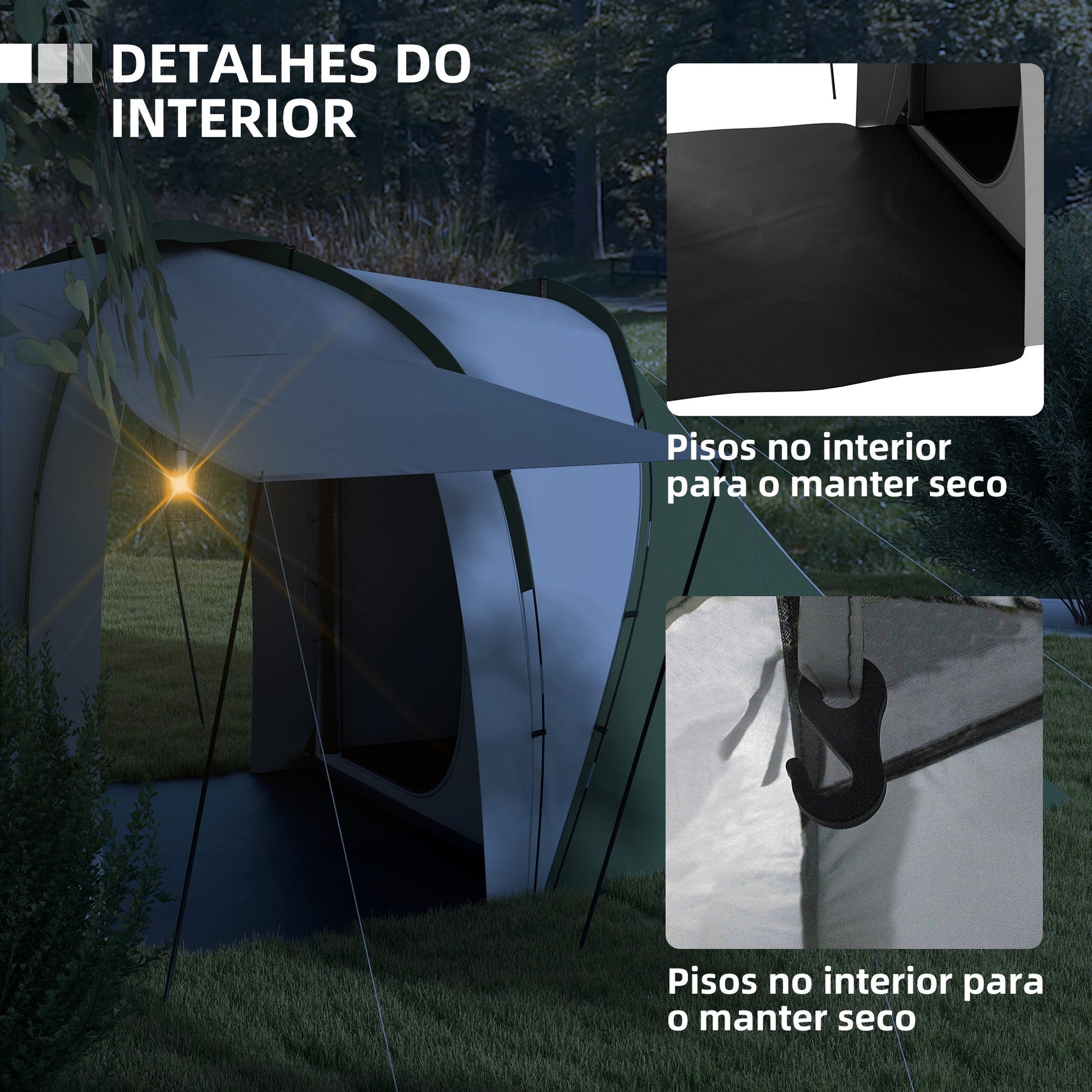 Outsunny Tenda de Campismo Familiar para 4 - 6 Pessoas com 2 Dormitórios Tenda de Campismo Grande Impermeável 3000 mm com Bolsa de Transporte 555x225x190 cm Cinza e Verde - A minha loja