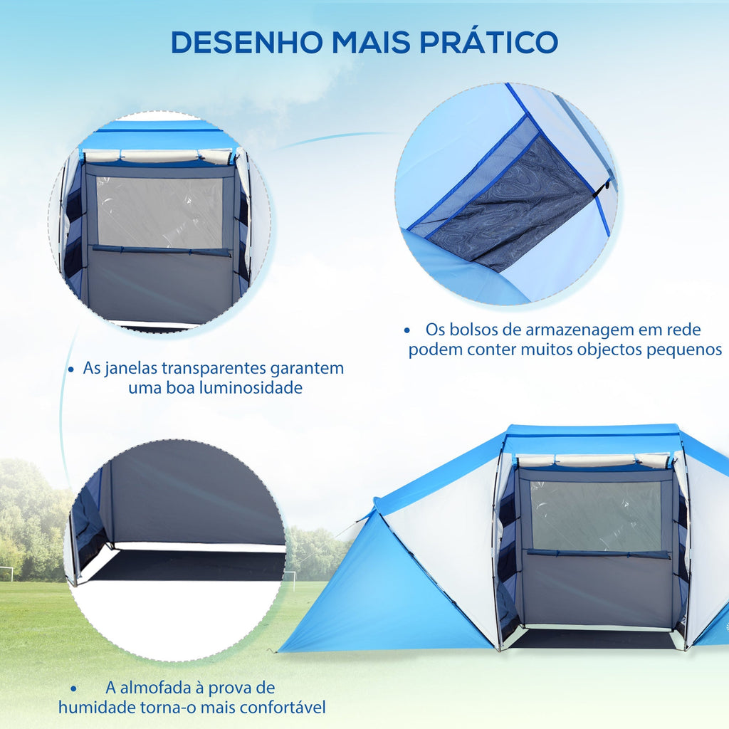 Outsunny Tenda de Campismo Familiar para 4 - 6 Pessoas Tenda de Campismo Dobrável com Bolsa de Transporte Impermeável para Praia Parque 430x240x170 cm Azul e Branco - A minha loja