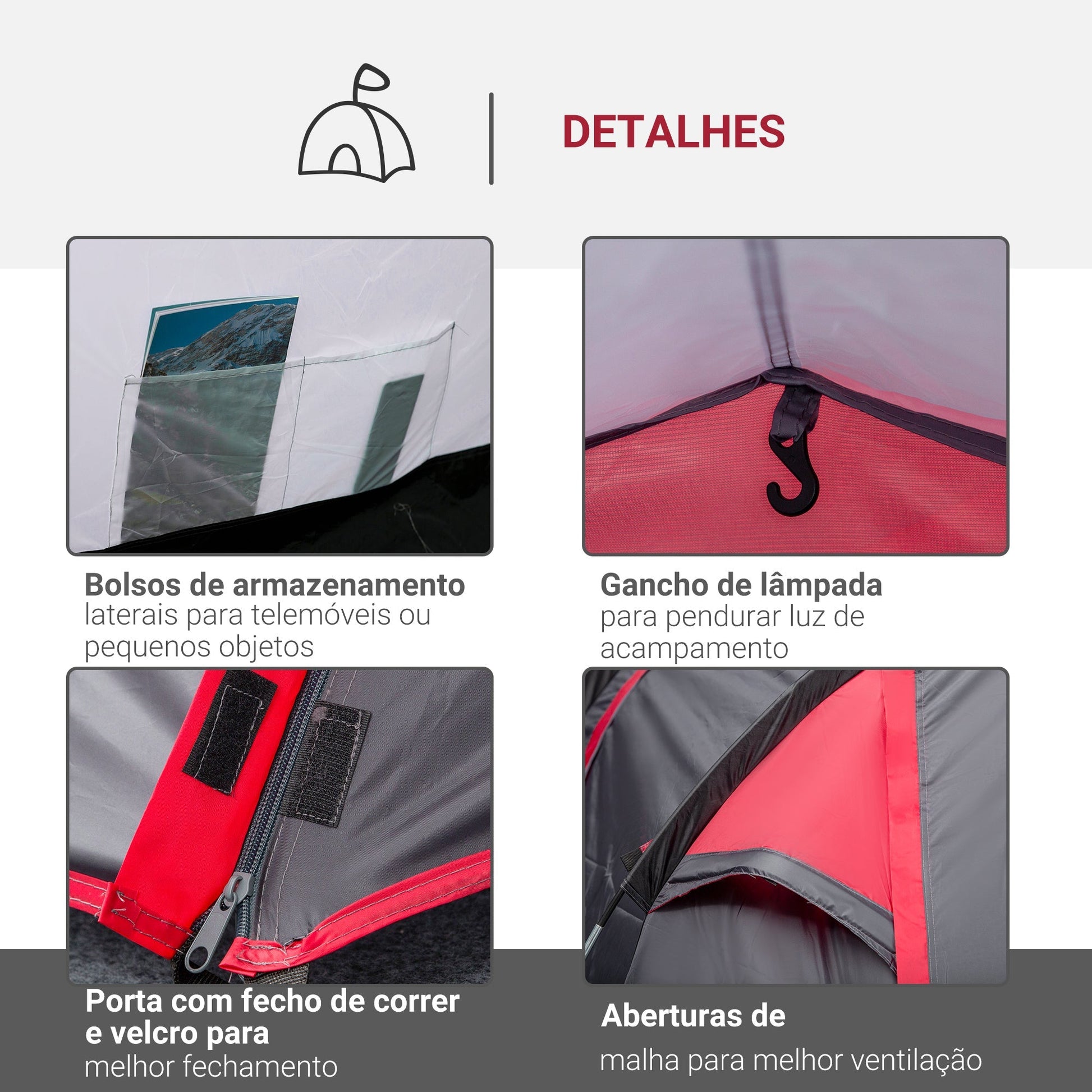 Outsunny Tenda de Campismo para 2 - 3 Pessoas Tenda de Campismo Dobrável à Prova d'Agua e à Prova de UV 20+ com Vestíbulo 426x206x154 cm Cinza Escuro - A minha loja