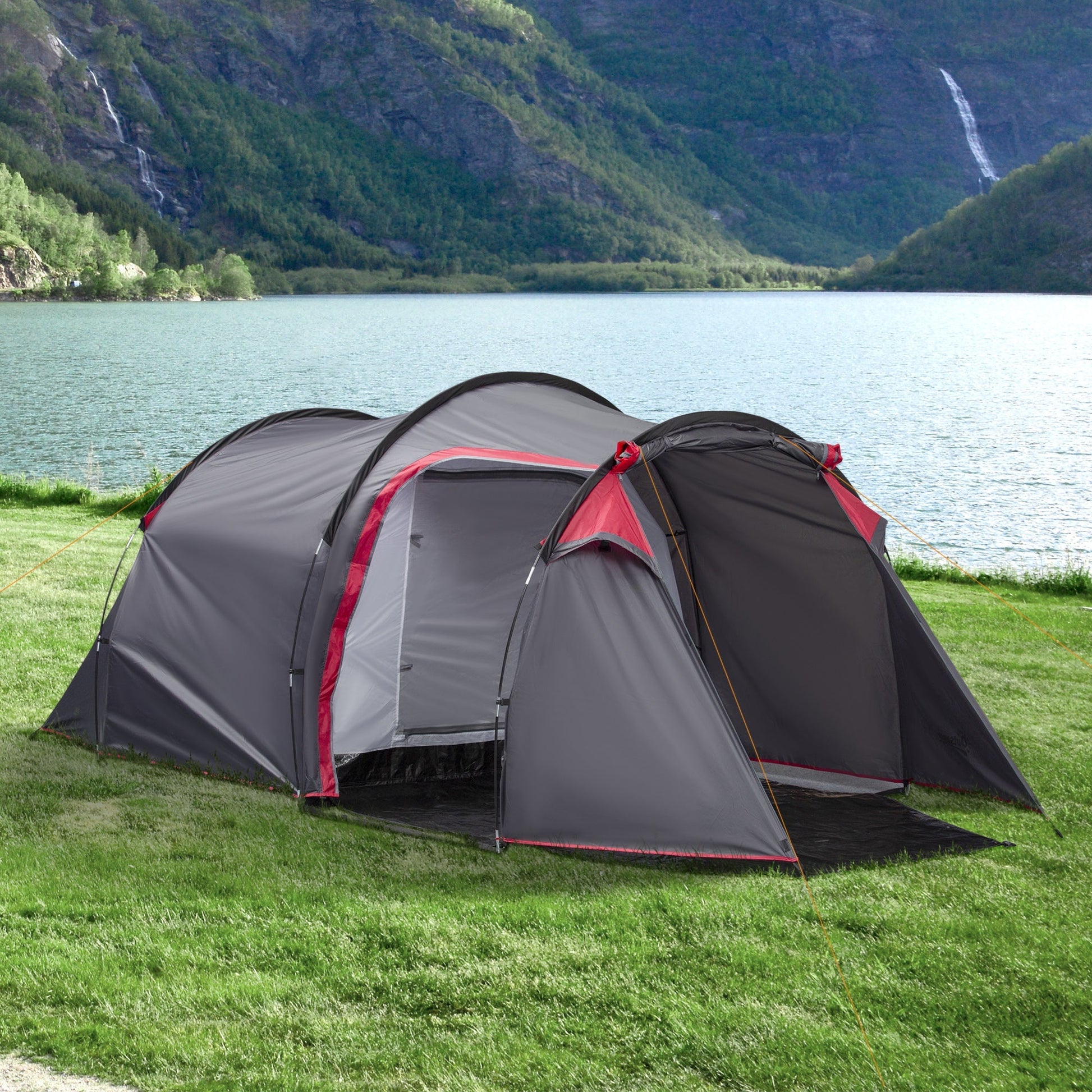 Outsunny Tenda de Campismo para 2 - 3 Pessoas Tenda de Campismo Dobrável à Prova d'Agua e à Prova de UV 20+ com Vestíbulo 426x206x154 cm Cinza Escuro - A minha loja