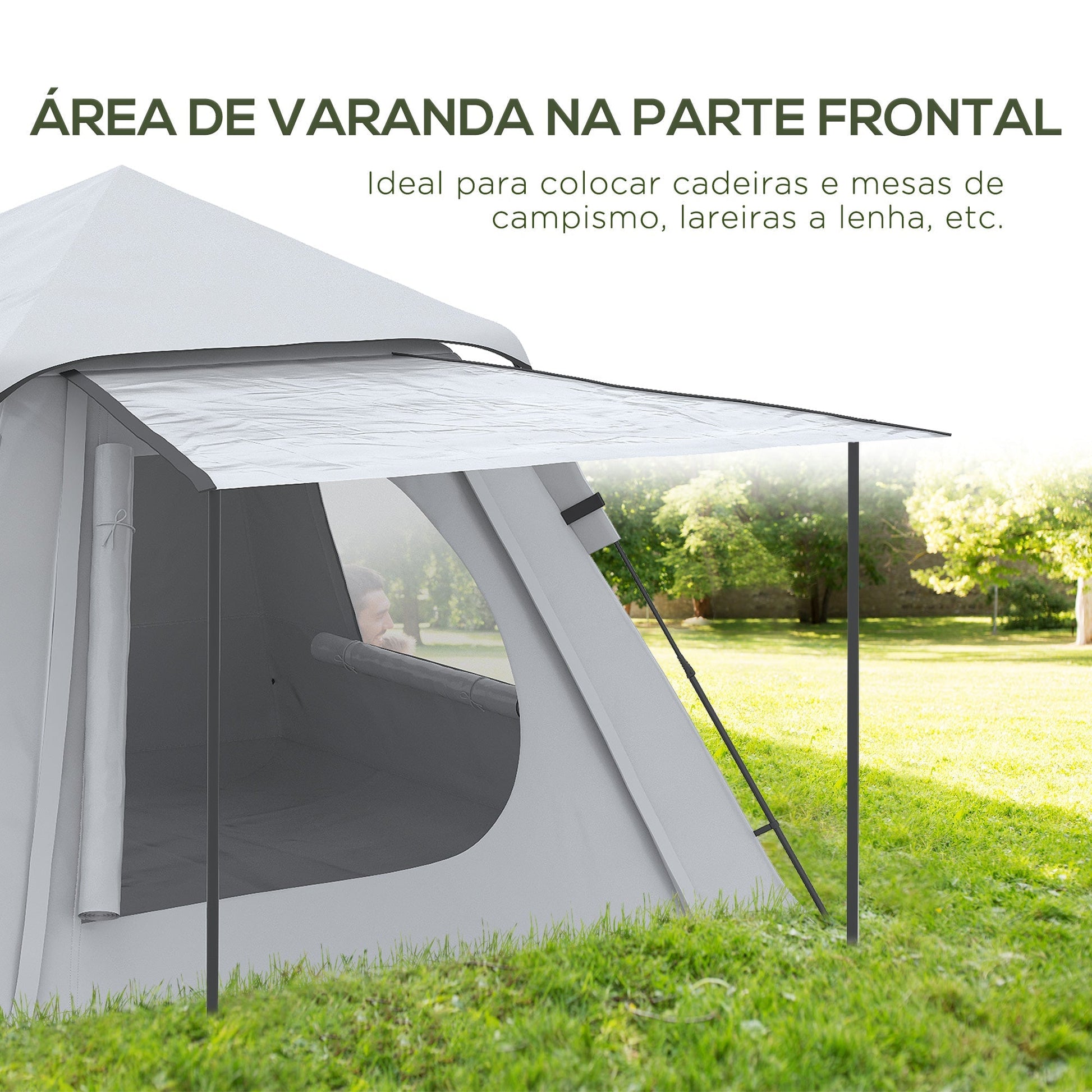 Outsunny Tenda de Campismo para 2 - 3 Pessoas Tenda de Campismo Impermeável PU2000 mm Proteção UV50+ com Bolsa de Transporte 210x210x150 cm Prata - A minha loja