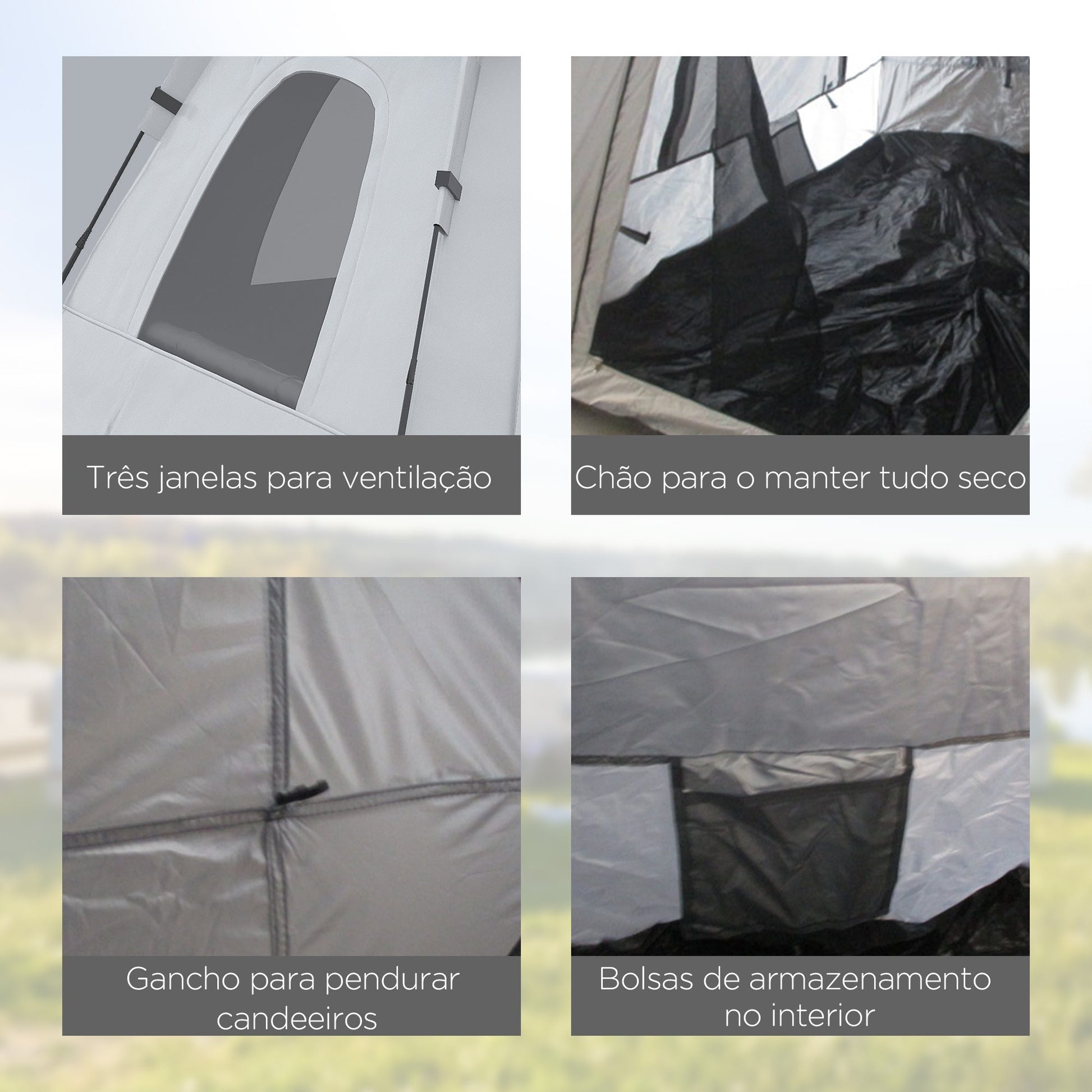 Outsunny Tenda de Campismo para 2 - 3 Pessoas Tenda de Campismo Impermeável PU2000 mm Proteção UV50+ com Bolsa de Transporte 210x210x150 cm Prata - A minha loja