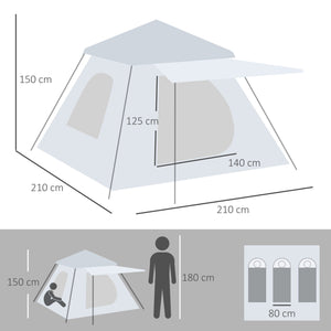 Outsunny Tenda de Campismo para 2 - 3 Pessoas Tenda de Campismo Impermeável PU2000 mm Proteção UV50+ com Bolsa de Transporte 210x210x150 cm Prata - A minha loja