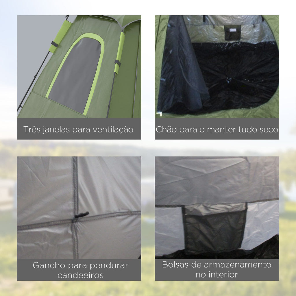 Outsunny Tenda de Campismo para 2 - 3 Pessoas Tenda de Campismo Impermeável PU2000 mm Proteção UV50+ com Bolsa de Transporte 210x210x150 cm Verde - A minha loja