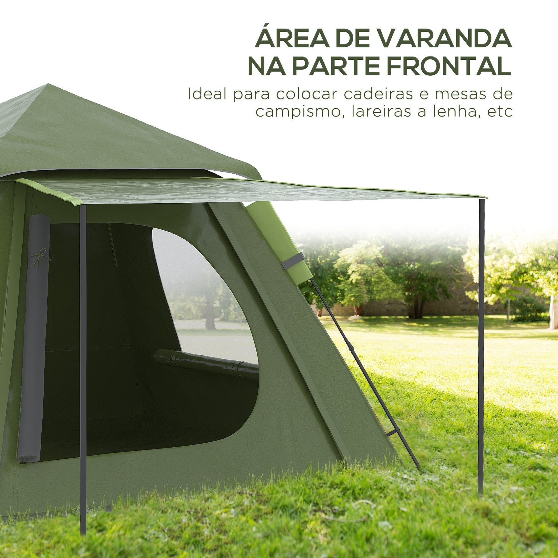 Outsunny Tenda de Campismo para 2 - 3 Pessoas Tenda de Campismo Impermeável PU2000 mm Proteção UV50+ com Bolsa de Transporte 210x210x150 cm Verde - A minha loja