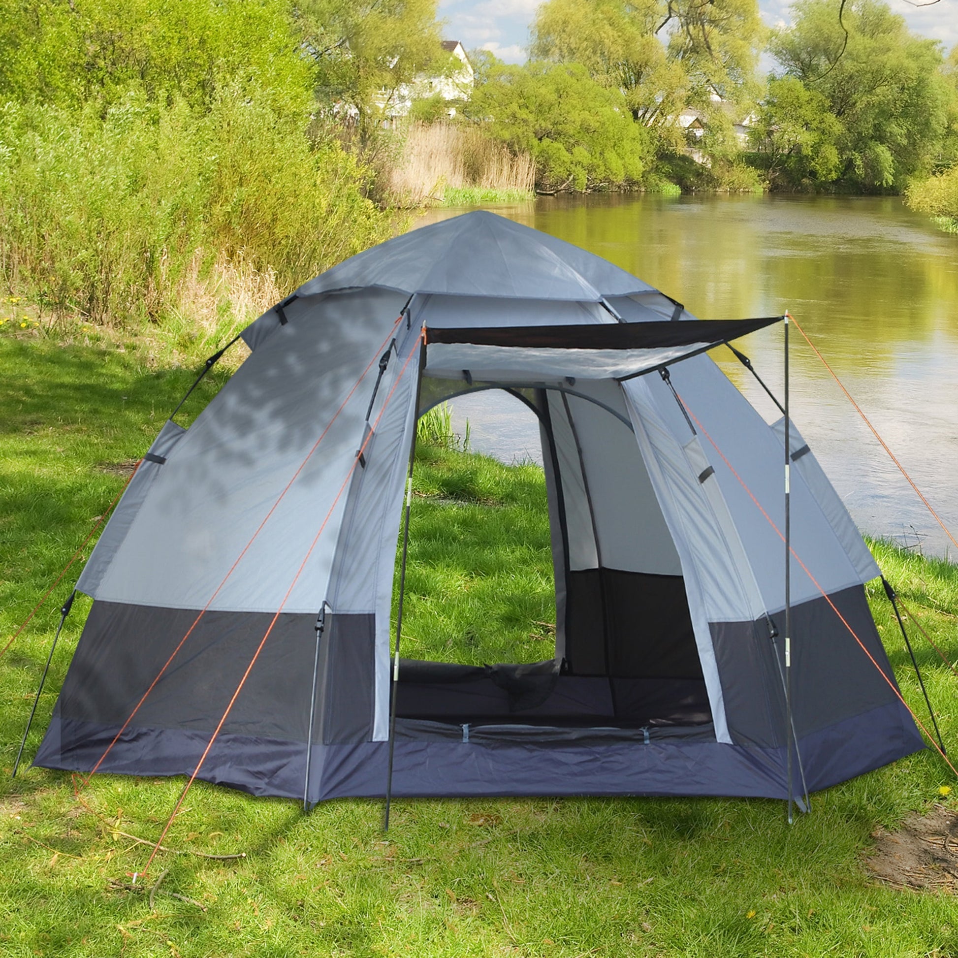 Outsunny Tenda de Campismo para 2 Pessoas Tenda de Campismo Dobrável com 2 Portas Impermeável Anti - UV E Bolsa de Transporte 260x260x150 cm Preto e Cinza - A minha loja