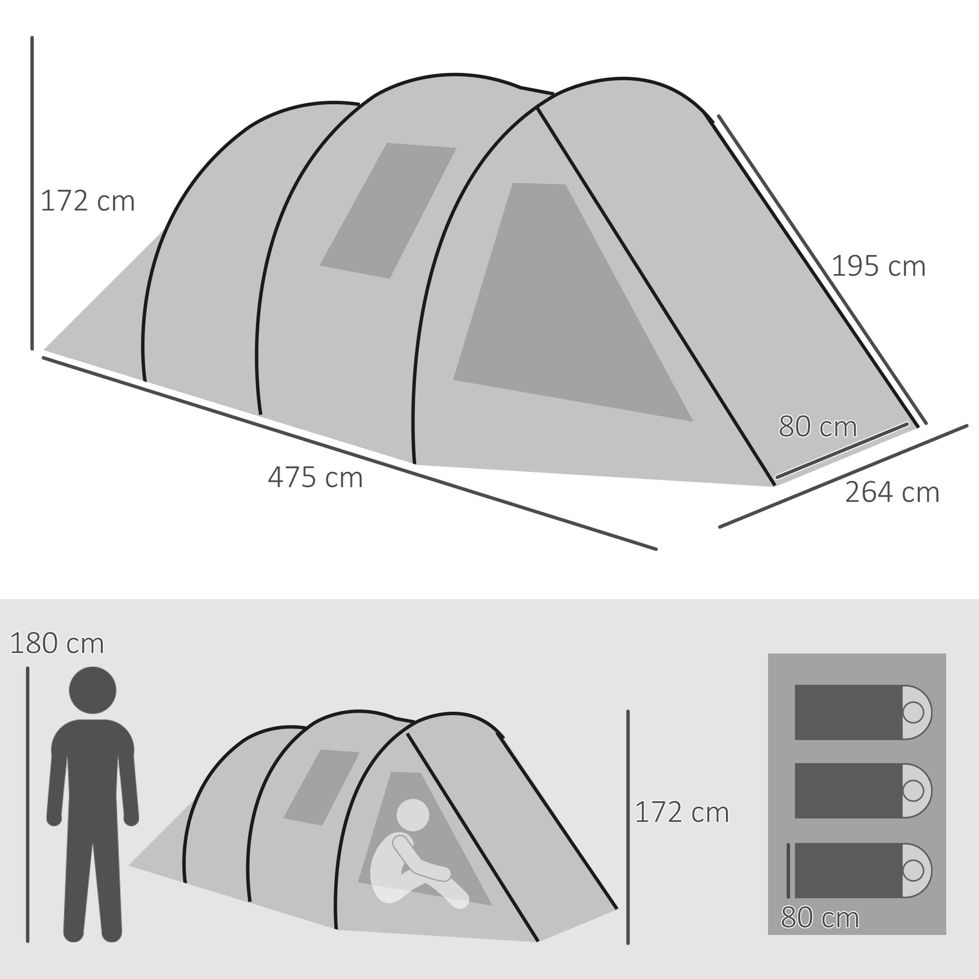 Outsunny Tenda de Campismo para 3 - 4 Pessoas Impermeável PU2000 mm com Proteção UV30+ Janelas e Bolsa de Transporte 475x264x172 cm Verde - A minha loja