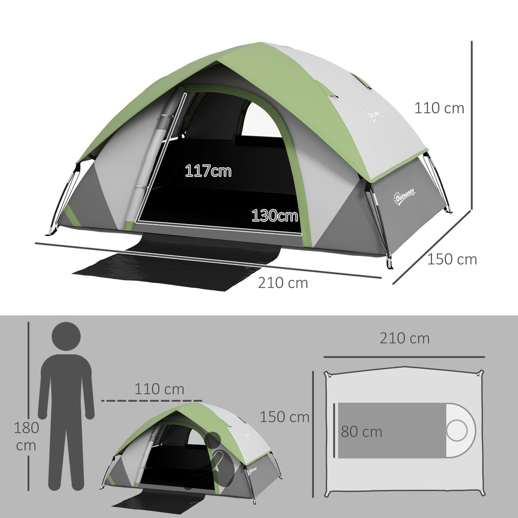 Outsunny Tenda de Campismo para 4 - 5 Pessoas Tenda de Campismo Dobrável com Janela e Bolsa de Transporte Impermeável 3000 mm 270x210x150 cm Verde - A minha loja