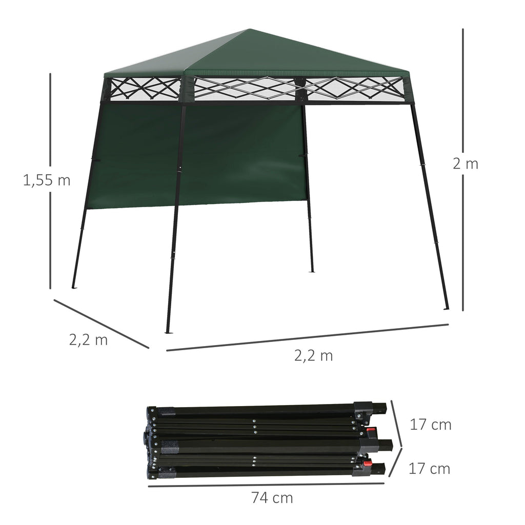 Outsunny Tenda Dobrável 220x220x200 cm Tenda Dobrável com 1 Parede Lateral Bolsa de Transporte Impermeável e Proteção UV50+ para Jardim Pátio Verde - A minha loja