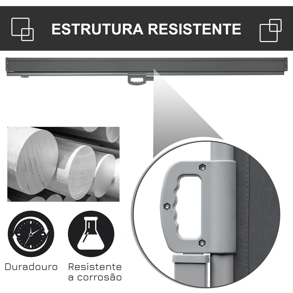 Outsunny Toldo Lateral Retrátil para Terraço Pátio ou Jardim Toldo de Privacidade para Exterior Dobrável 300x180cm Cinza - A minha loja
