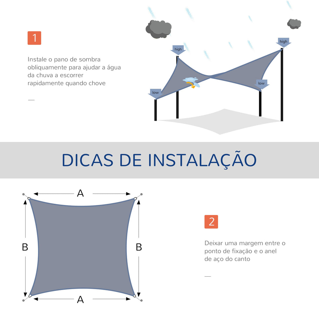 Outsunny Vela de Sombra Retangular 4x3 m Toldo Vela com Proteção UV Bolsa de Transporte Anéis de Aço Inoxidável e Cordas para Jardim Pátio Cinza - A minha loja