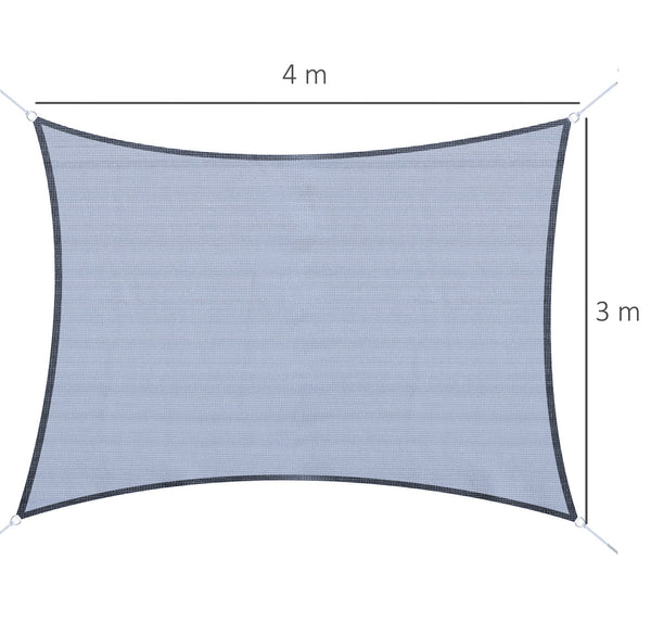 Vela de Sombra Retangular 4x3 m Toldo Vela com Proteção UV Bolsa de Transporte Anéis de Aço Inoxidável e Cordas para Jardim Pátio Cinza