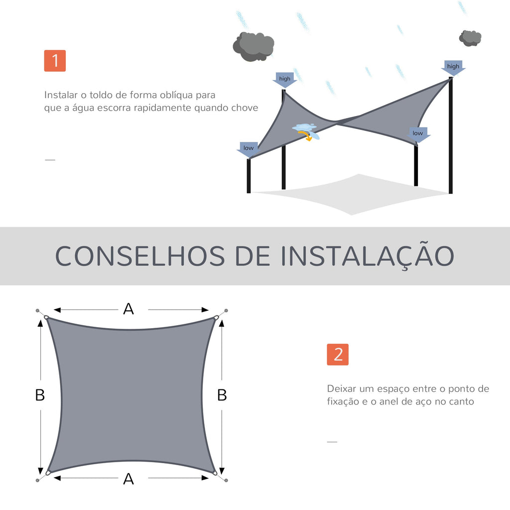 Outsunny Vela de Sombra Retangular 4x6 m Toldo Vela de HDPE com Anéis de Aço Inoxidável e Cordas para Jardim Pátio Cinza - A minha loja