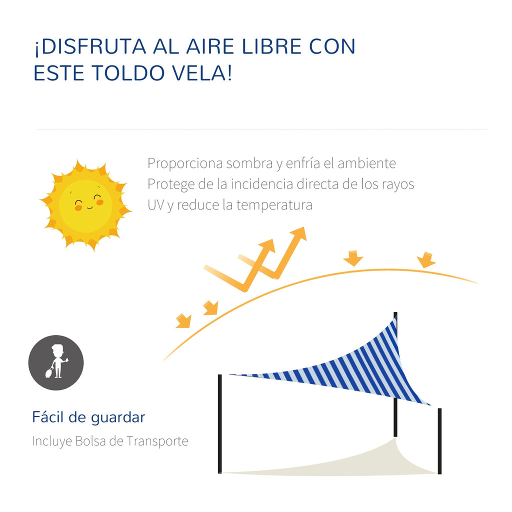 Outsunny Vela de Sombra Triangular de HDPE Proteção UV Aneis em Forma de D e Cordas para Jardim Pátio Piscina 5x5x5 m Azul e Branco - A minha loja