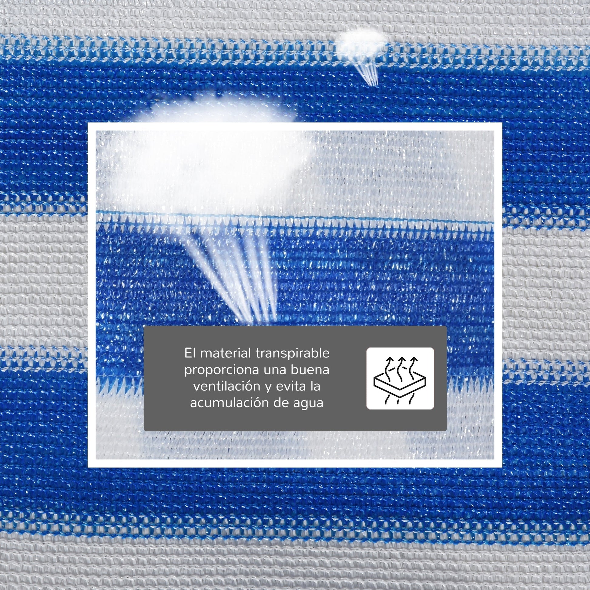 Outsunny Vela de Sombra Triangular de HDPE Proteção UV Aneis em Forma de D e Cordas para Jardim Pátio Piscina 5x5x5 m Azul e Branco - A minha loja