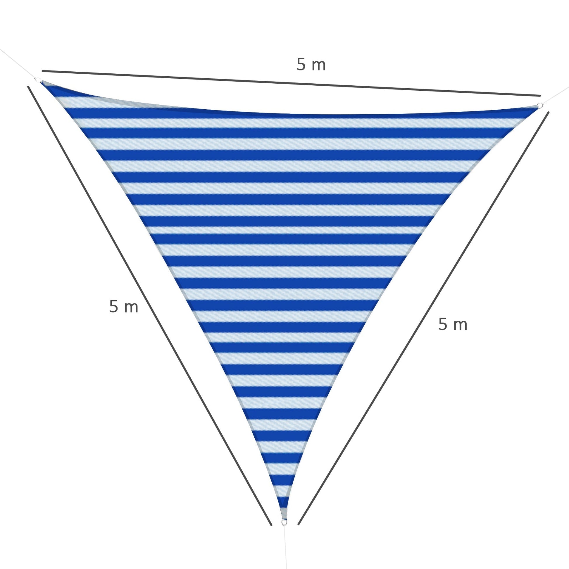 Outsunny Vela de Sombra Triangular de HDPE Proteção UV Aneis em Forma de D e Cordas para Jardim Pátio Piscina 5x5x5 m Azul e Branco - A minha loja