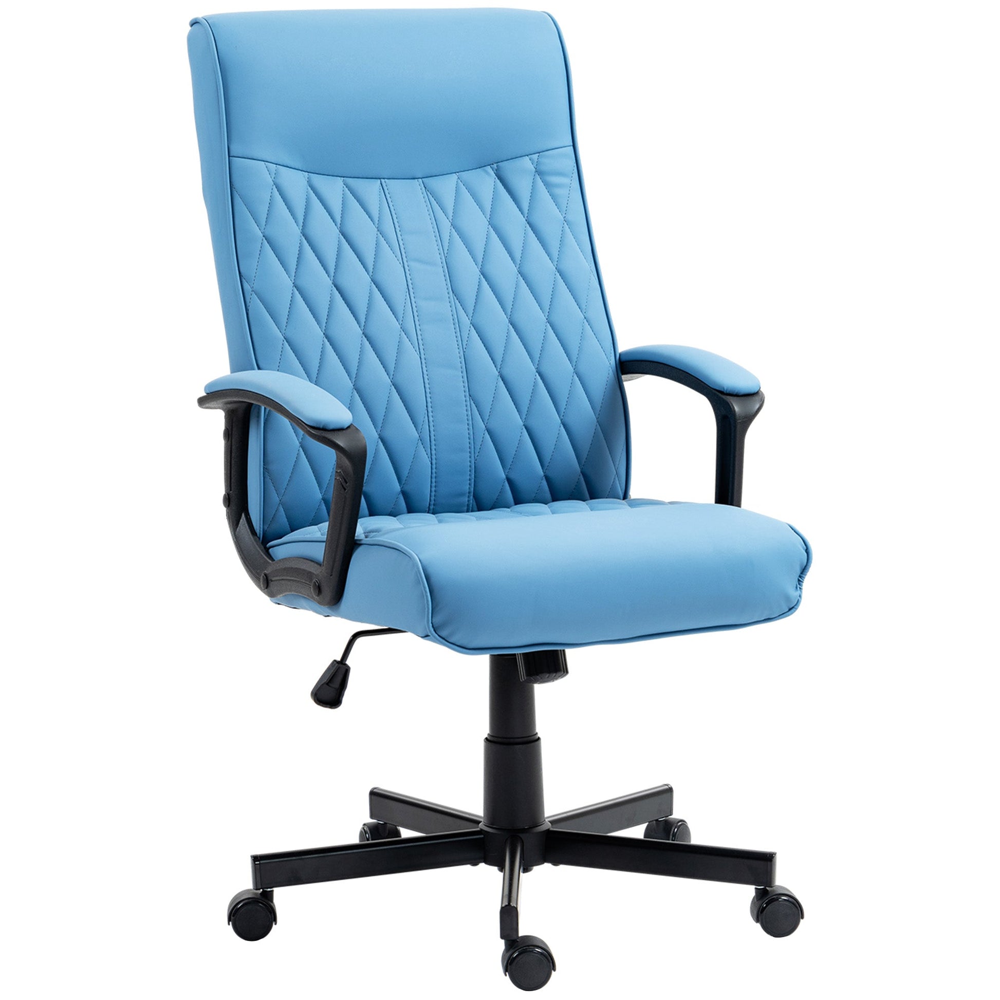 Cadeira de Escritório Giratória 360° Cadeira de Escritório com Encosto Alto Altura Ajustável e Função de Inclinação para Escritório Carga 120kg 65x65x102-112,5 cm Azul