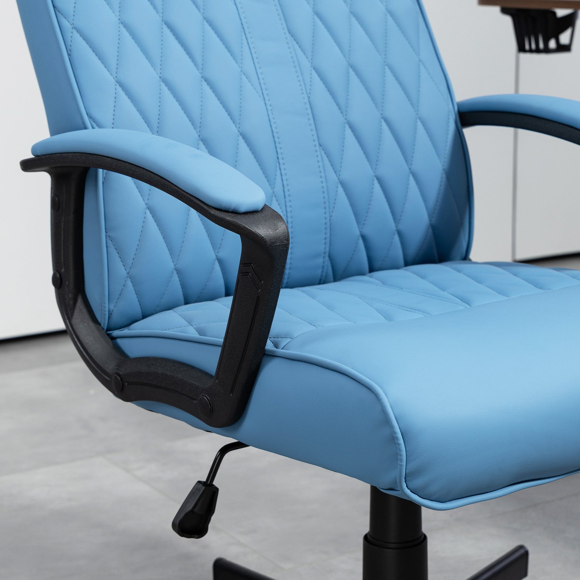 Cadeira de Escritório Giratória 360° Cadeira de Escritório com Encosto Alto Altura Ajustável e Função de Inclinação para Escritório Carga 120kg 65x65x102-112,5 cm Azul