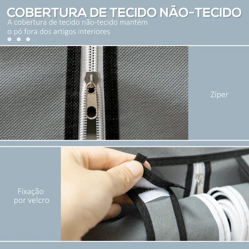 Roupeiro de Tecido Dobrável Armário Portátil com 8 Prateleiras de Armazenamento e 2 Barras de Pendurar Organizador de Roupa para Dormitório Vestidor 125x43x162,5cm Cinza Claro