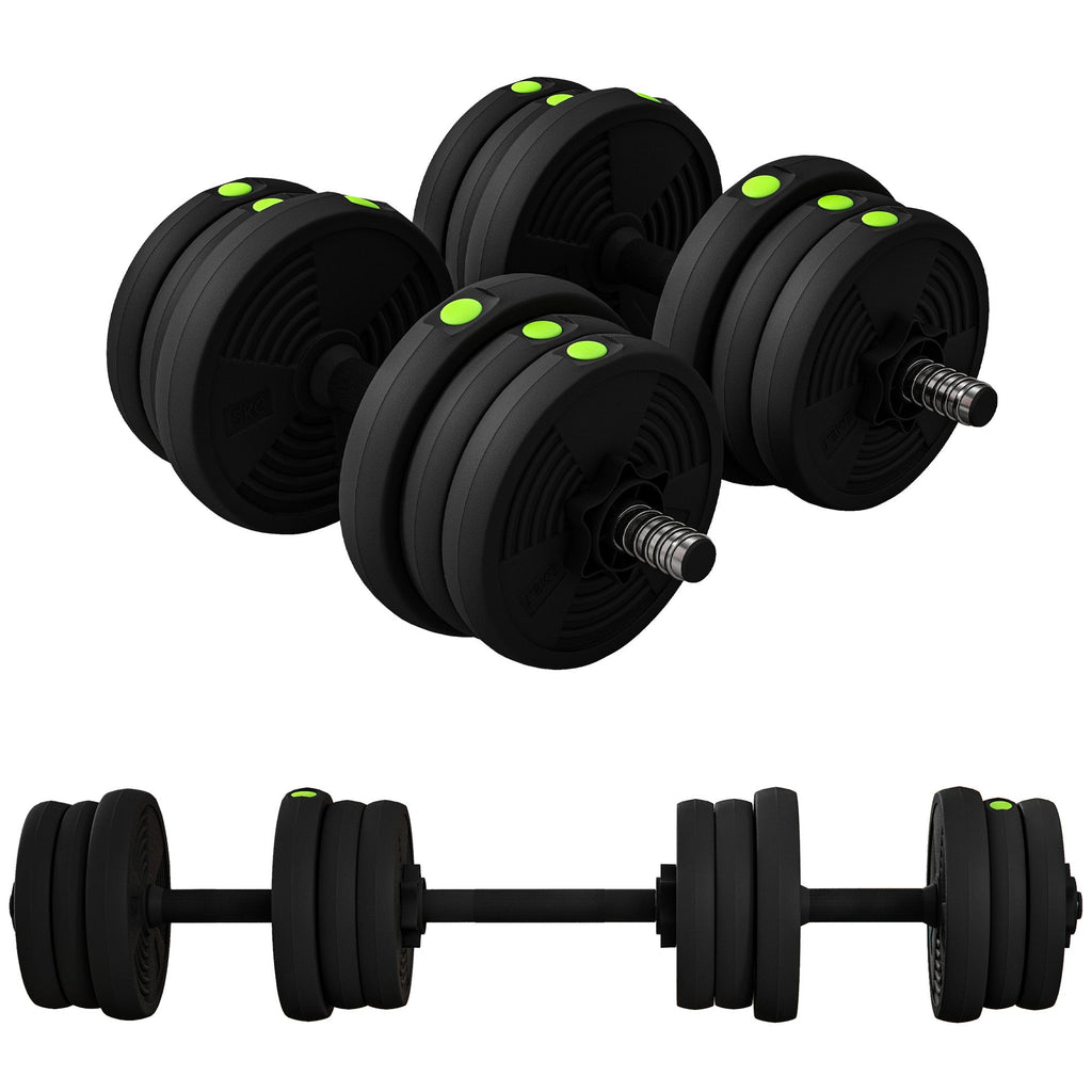 SPORTNOW Kit de Halteres 20kg 2 em 1 Jogo de Pesos com Barra de Pesos Pega Antiderrapante para Treino de Força em Casa Ginásio Escritório Preto e Verde