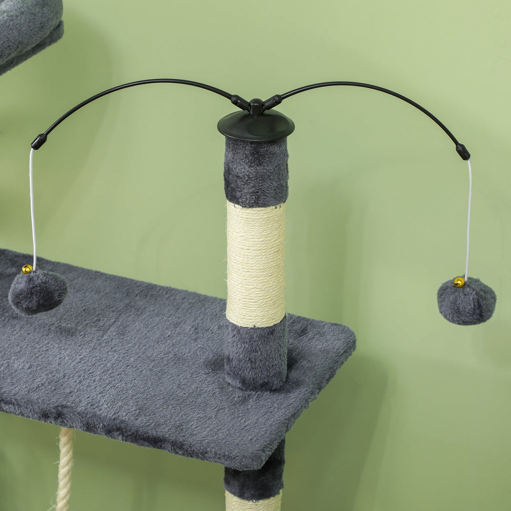PawHut Arranhador para Gatos 134 cm Torre de Arranhar para Gatos com Caverna Plataformas Bolas de Jogar e Postes de Sisal 124,5x40x134 cm Cinza Escuro - A minha loja