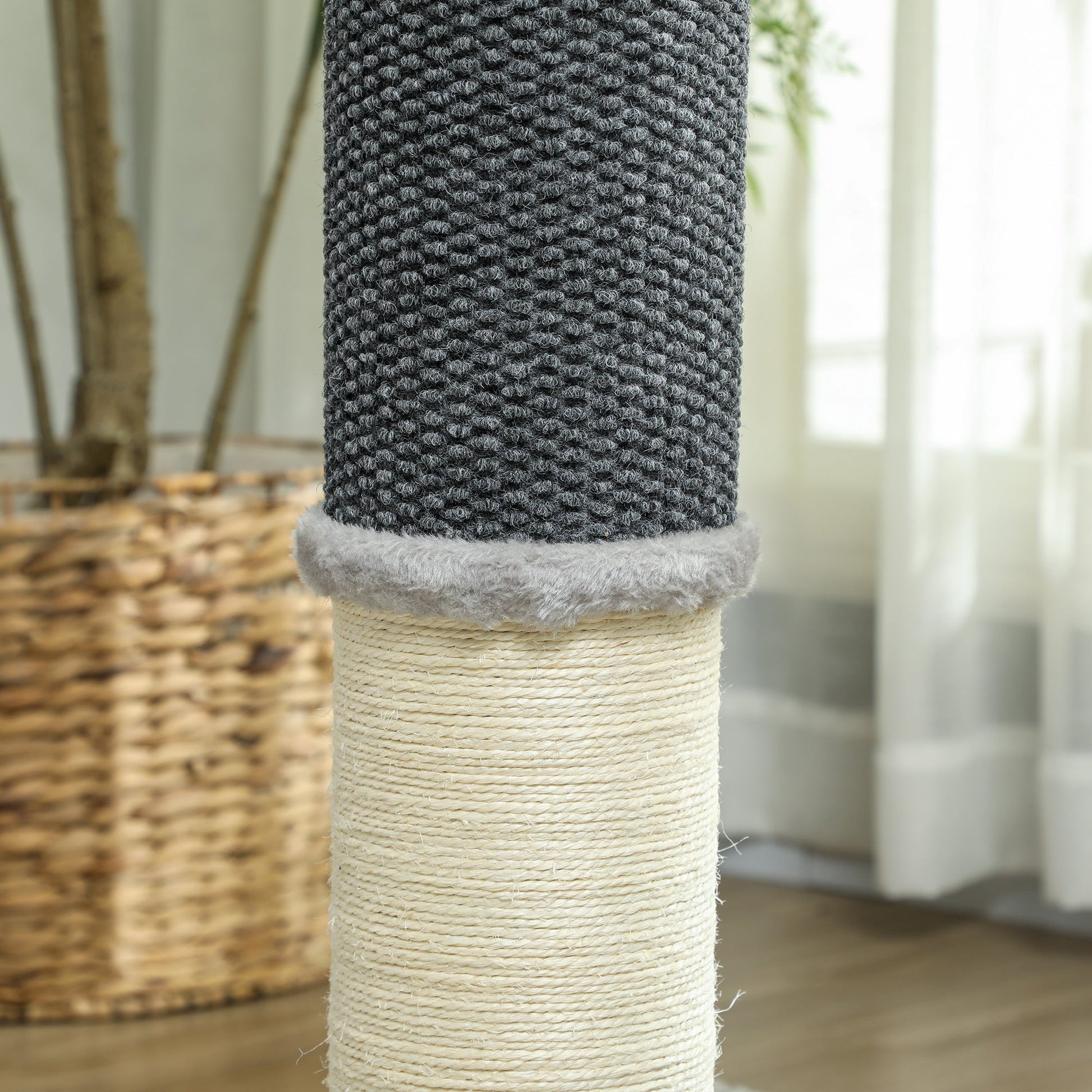 PawHut Arranhador para Gatos 85 cm Arranhador para Gatos com Poste de Sisal Escova de Auto Higiene e Bola Suspensa Cinza e Creme - A minha loja
