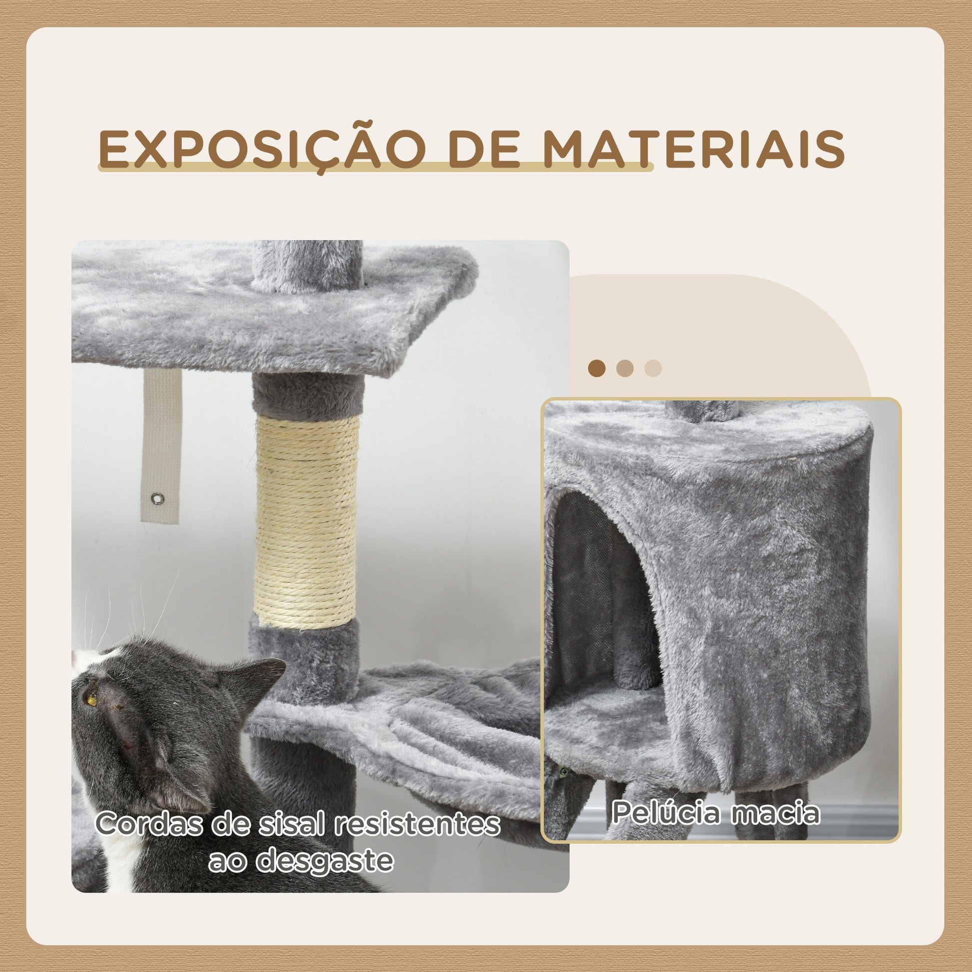 PawHut Arranhador para Gatos de 134,2 cm Torre para Gatos com Caverna Plataformas Rato de Brinquedo Rede e Postes de Sisal 50x35x134,2 cm Cinza - A minha loja