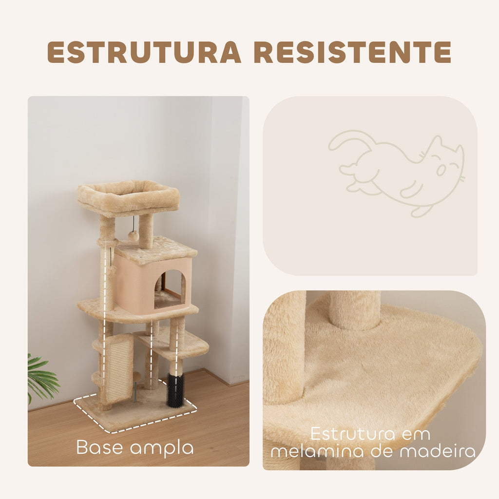 PawHut Arranhador para Gatos Grande Altura 104 cm Arranhador para Gatos com Plataformas Postes com Escova Bolas Suspensas e Almofadas para Arranhar Bege - A minha loja