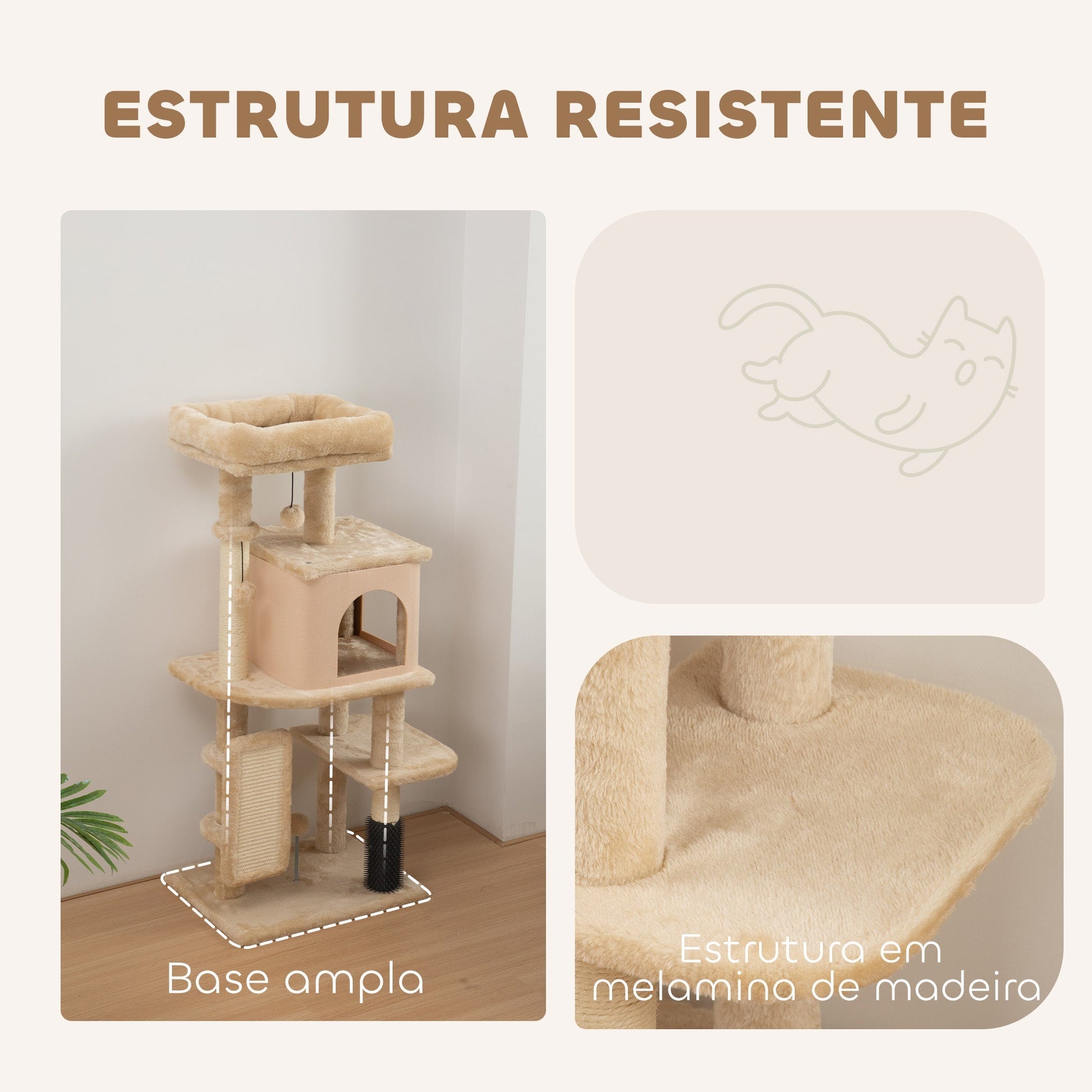 PawHut Arranhador para Gatos Grande Altura 104 cm Arranhador para Gatos com Plataformas Postes com Escova Bolas Suspensas e Almofadas para Arranhar Bege - A minha loja