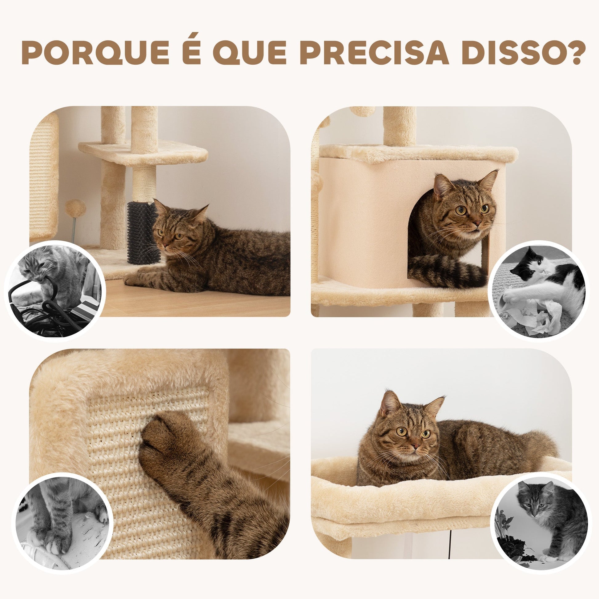 PawHut Arranhador para Gatos Grande Altura 104 cm Arranhador para Gatos com Plataformas Postes com Escova Bolas Suspensas e Almofadas para Arranhar Bege - A minha loja