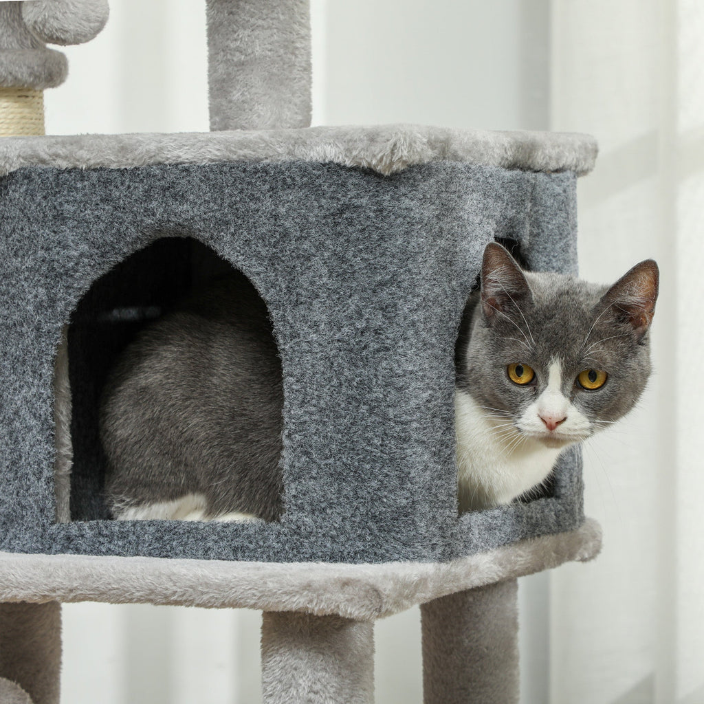 PawHut Arranhador para Gatos Grande Altura 104 cm Arranhador para Gatos com Plataformas Postes com Escova Bolas Suspensas e Almofadas para Arranhar Cinza - A minha loja