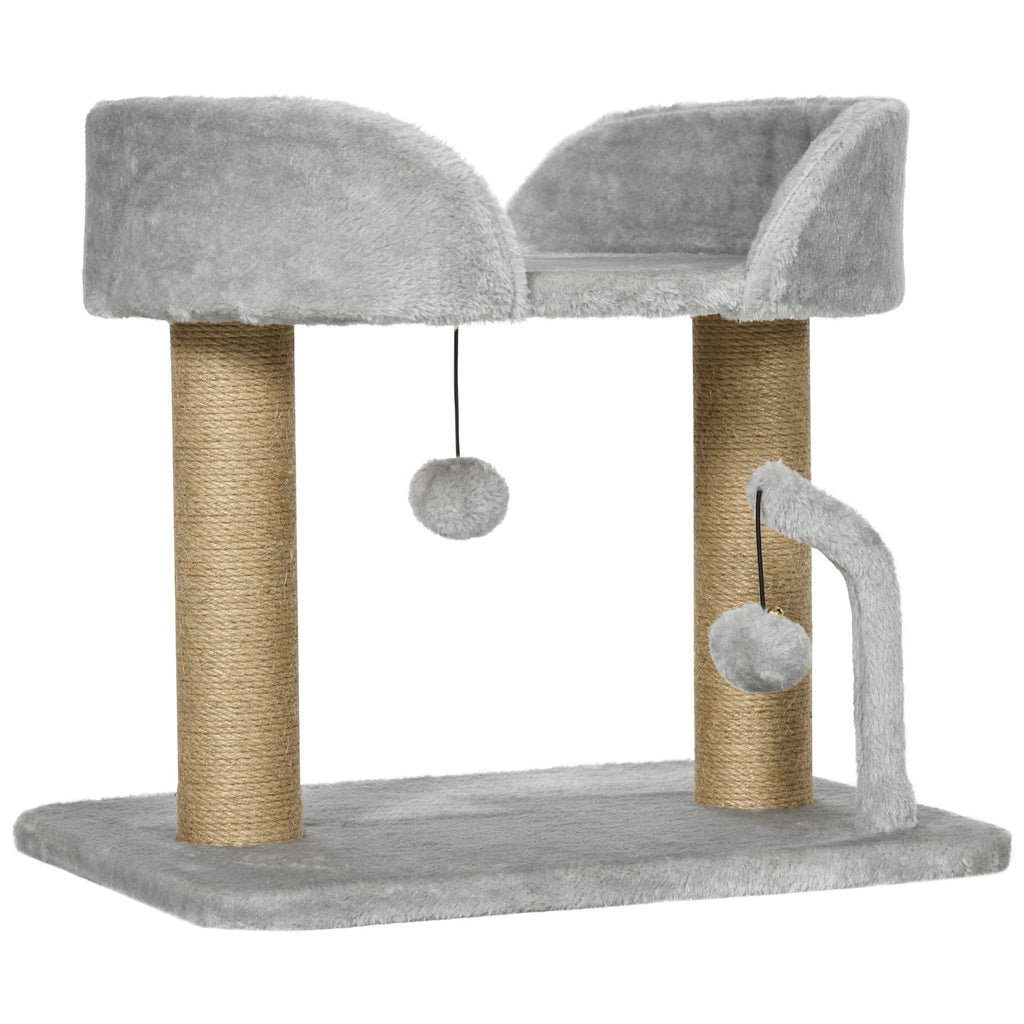 PawHut Arranhador para Gatos Pequenos Altura 42 cm Arranhador para Gatos com Cama Bolas Supensas e Postes de Juta 48x38x42 cm Cinza - A minha loja