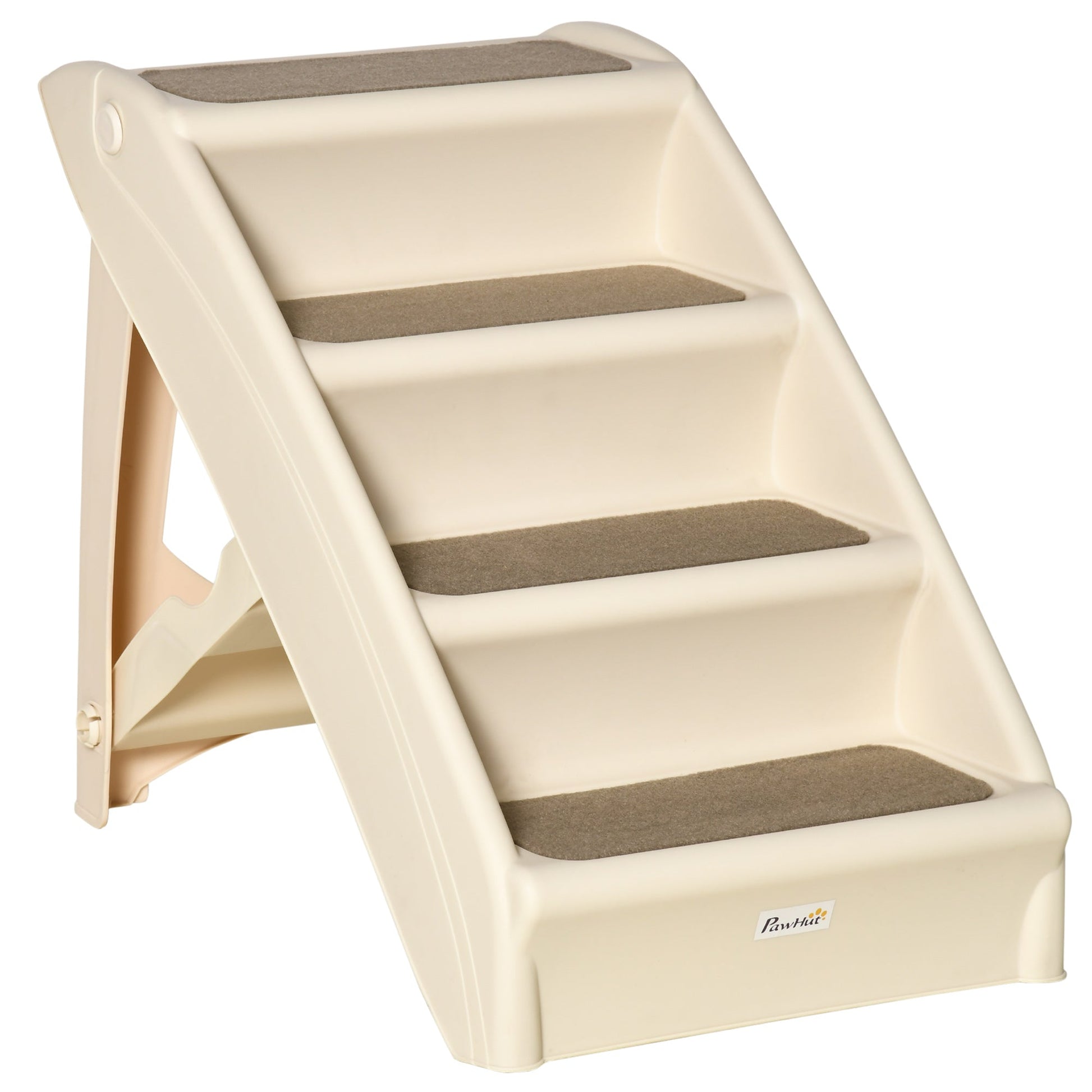 PawHut Escada Dobrável para Animais de Estimação de 4 Degraus para Cães Gatos Portátil com Tapetes Antiderrapantes para Cama Sofá Carga 20kg 67x38x49,5cm Bege - A minha loja