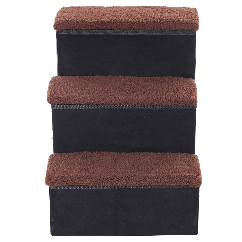 PawHut Escada para Animais de Estimação de 3 Degraus Dobrável com Tampa e Espaço de Armazenamento Escada para Cães Gatos Pequenos para Cama Sofá 40x54x48cm Preto - A minha loja