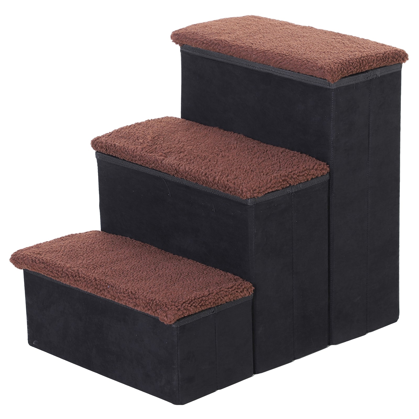 PawHut Escada para Animais de Estimação de 3 Degraus Dobrável com Tampa e Espaço de Armazenamento Escada para Cães Gatos Pequenos para Cama Sofá 40x54x48cm Preto - A minha loja