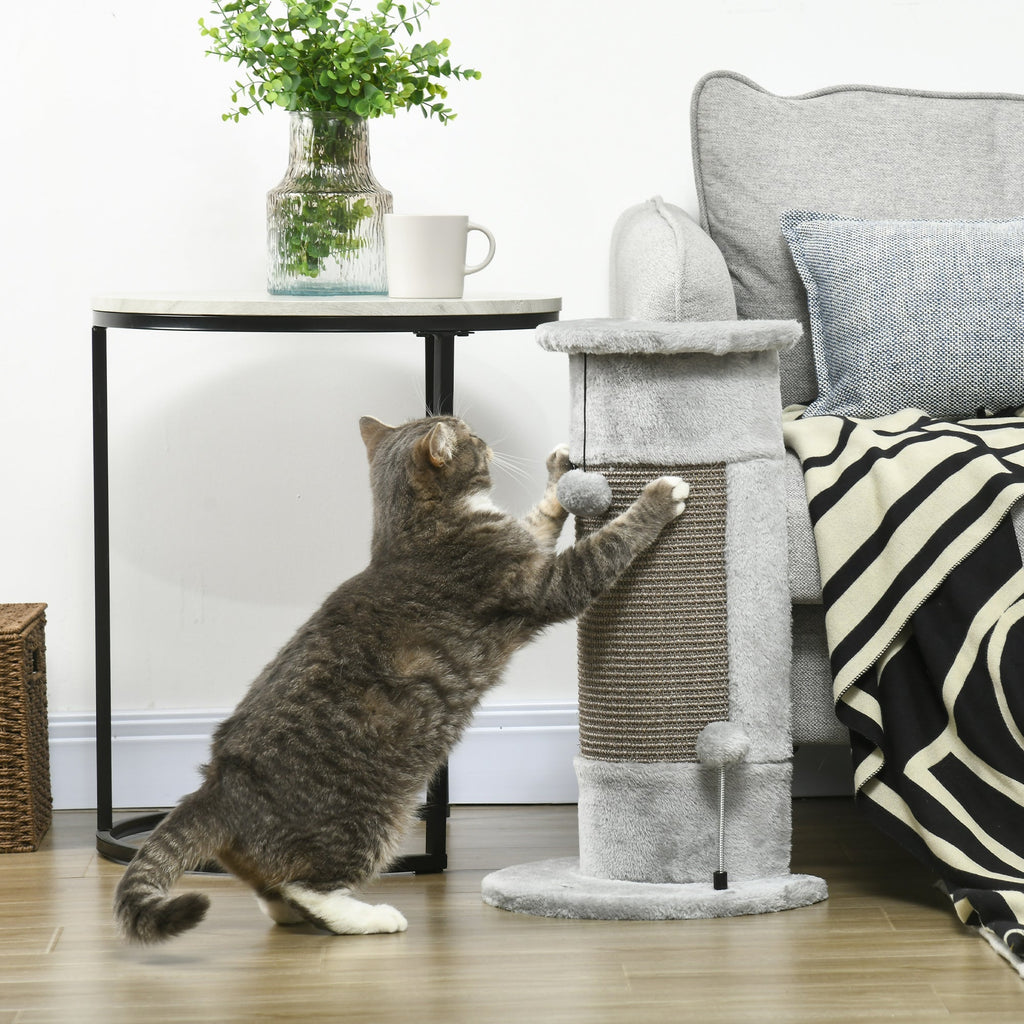 PawHut Poste de Arranhar para Gatos 58 cm Arranhador para Gatos com Poste de Sisal e Bolas Suspensas 34x25,5x58 cm Cinza - A minha loja