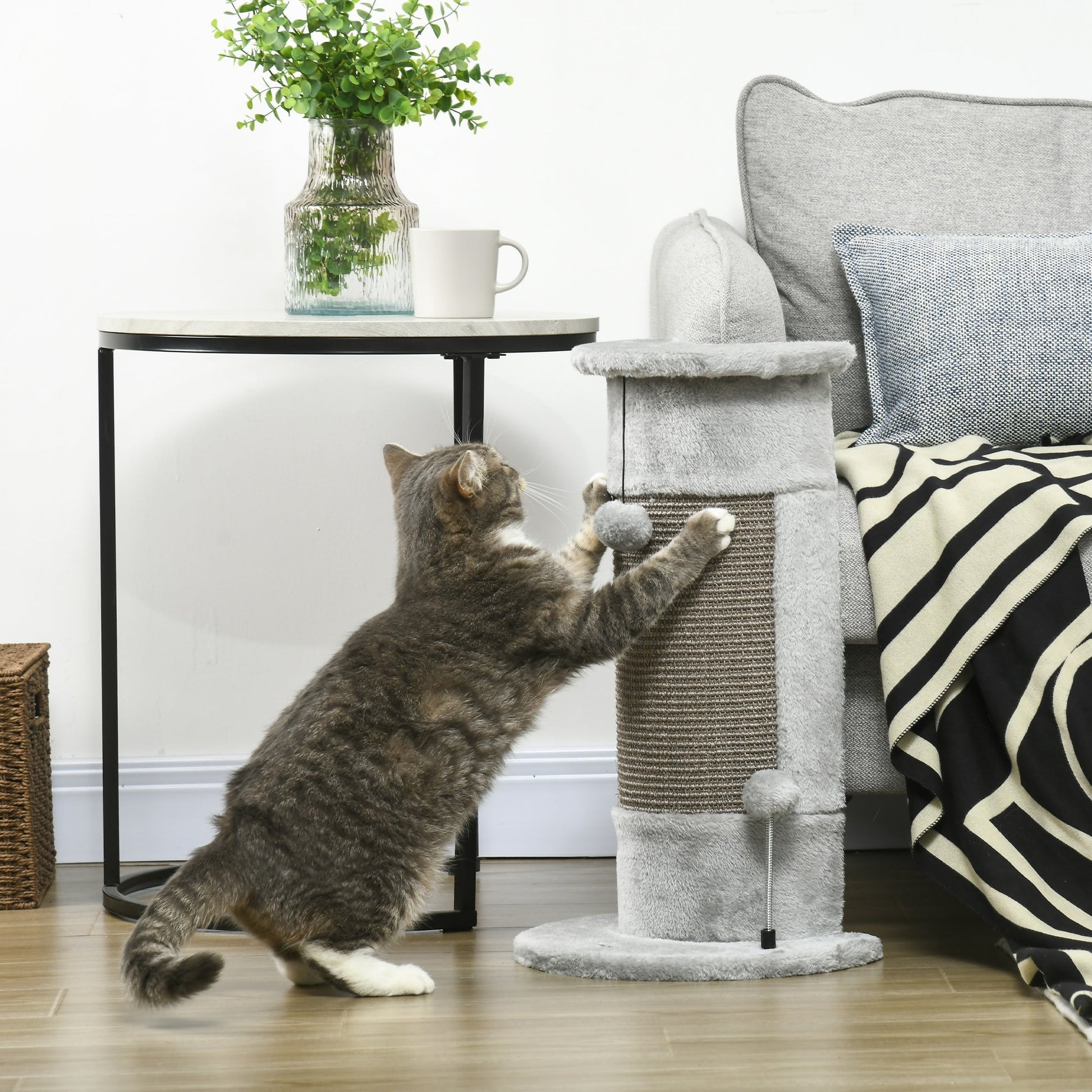 PawHut Poste de Arranhar para Gatos 58 cm Arranhador para Gatos com Poste de Sisal e Bolas Suspensas 34x25,5x58 cm Cinza - A minha loja
