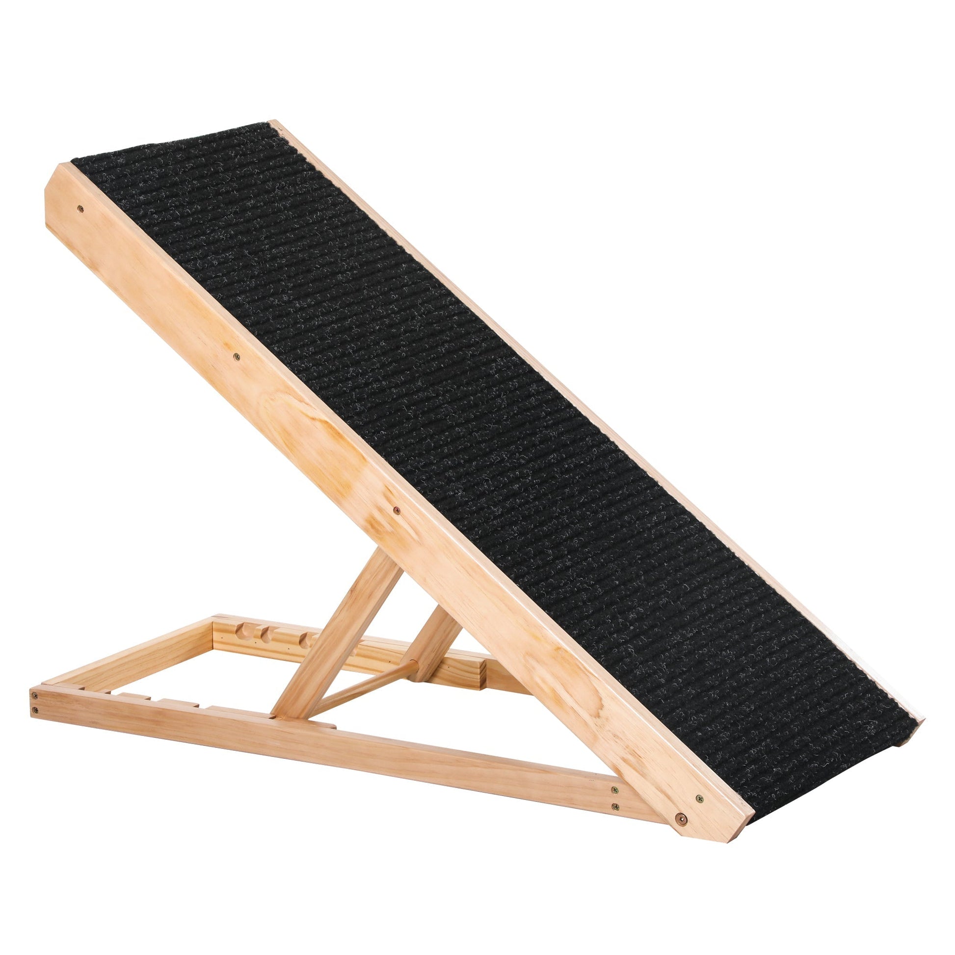 PawHut Rampa Dobrável para Cães e Gatos de Madeira com Altura Ajustável de 4 Níveis e Tapete Antiderrapante Escada para Animais de estimação para Cama Sofá 90x40x61cm Natural e Preto - A minha loja