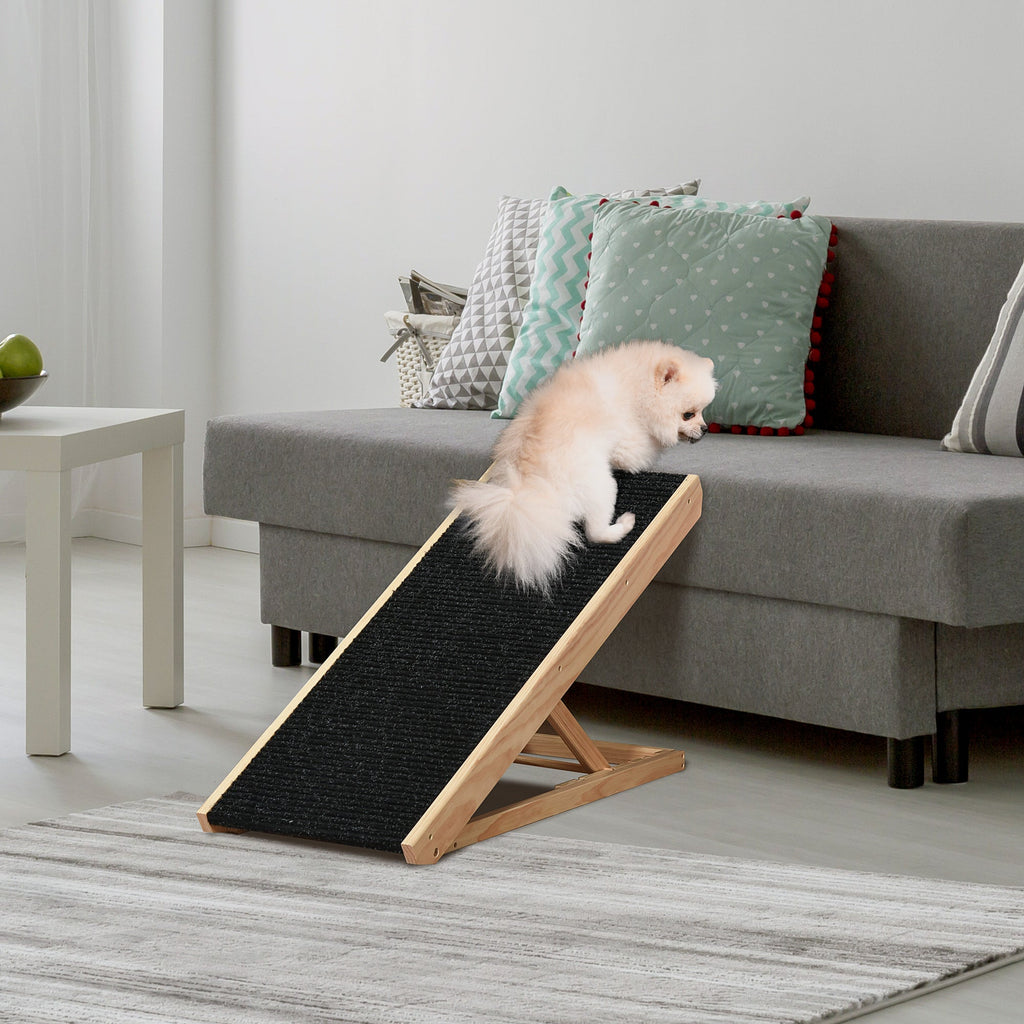 PawHut Rampa Dobrável para Cães e Gatos de Madeira com Altura Ajustável de 4 Níveis e Tapete Antiderrapante Escada para Animais de estimação para Cama Sofá 90x40x61cm Natural e Preto - A minha loja