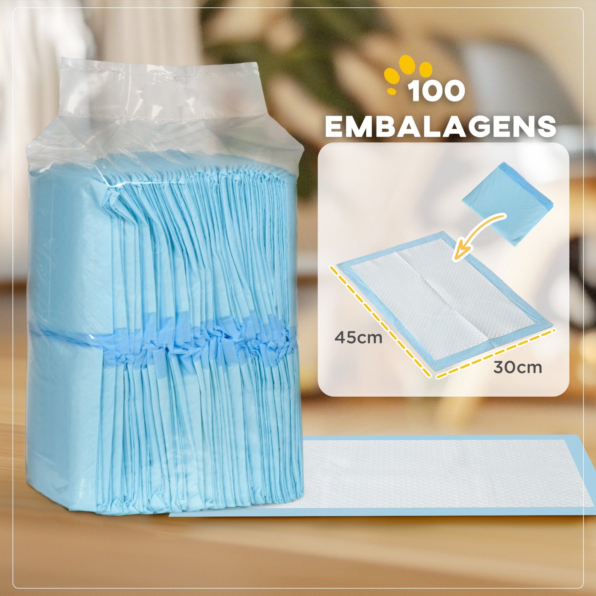 PawHut Resguardos de Treino Animais de Estimação 100 Unidades 45x30 cm Resguardos Absorventes para Cães Desenho com 6 Camadas com Superfície de Secagem Rápida Azul - A minha loja