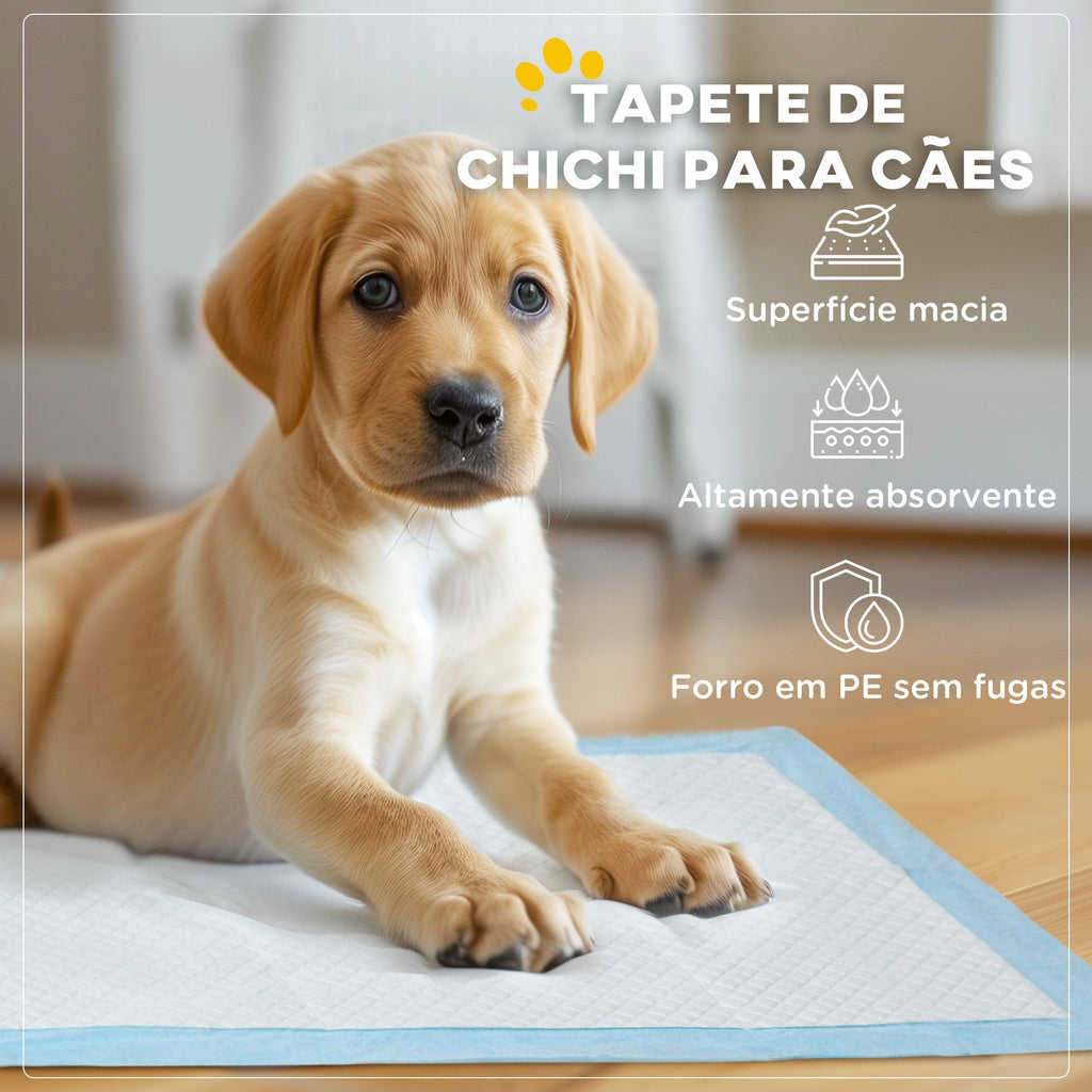 PawHut Resguardos de Treino Animais de Estimação 100 Unidades 45x60 cm Resguardos Absorventes para Cães Desenho com 6 Camadas com Superfície de Secagem Rápida Azul - A minha loja