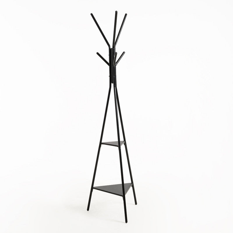 Cabide de Pé Love – 48x48x180 cm – Preto com Prateleiras em Mármore – Design Moderno