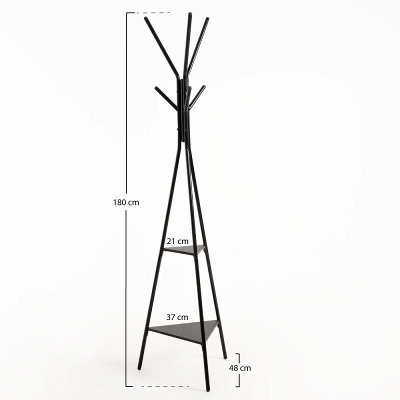 Cabide de Pé Love – 48x48x180 cm – Preto com Prateleiras em Mármore – Design Moderno