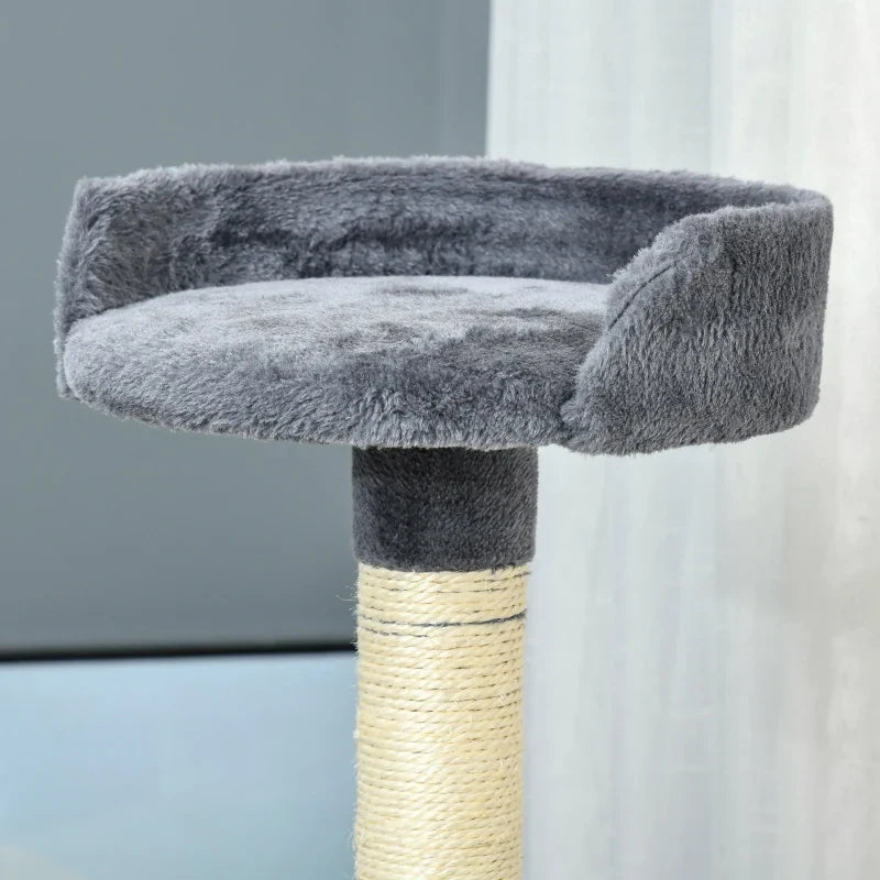 PawHut Árvore Arranhador para Gatos Grande 60x60x200cm com 2 Cavernas 2 Redes Cama Múltiplas Plataformas Postes Arranhadores de Sisal Natural e Bolas de Brinquedo Cinza