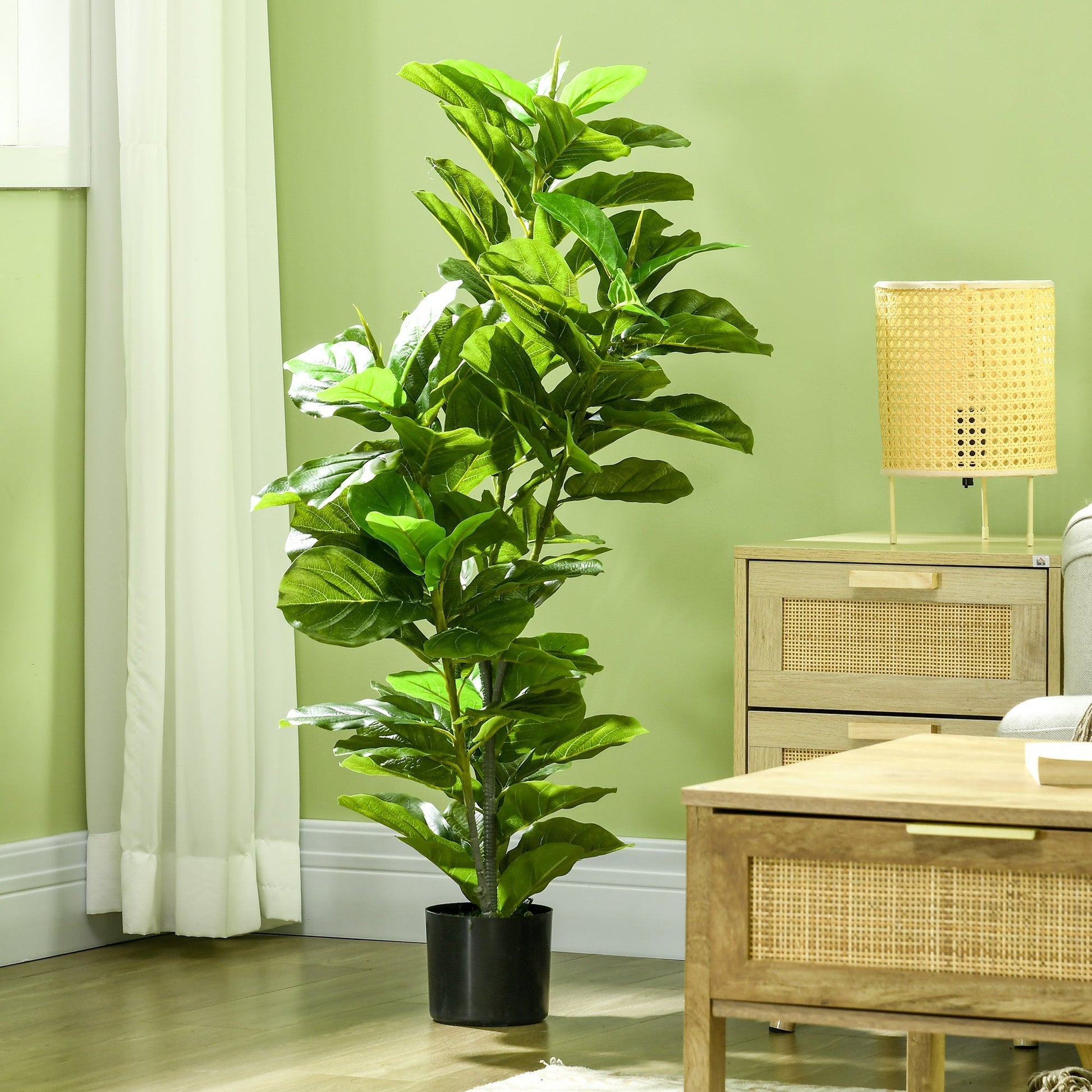 Planta Artificial Ficus 110 cm Planta Artificial com 90 Folhas Musgo e Vaso Planta Artificial Decorativa para Interior e Exterior Casa Sala de Estar Verde - A minha loja